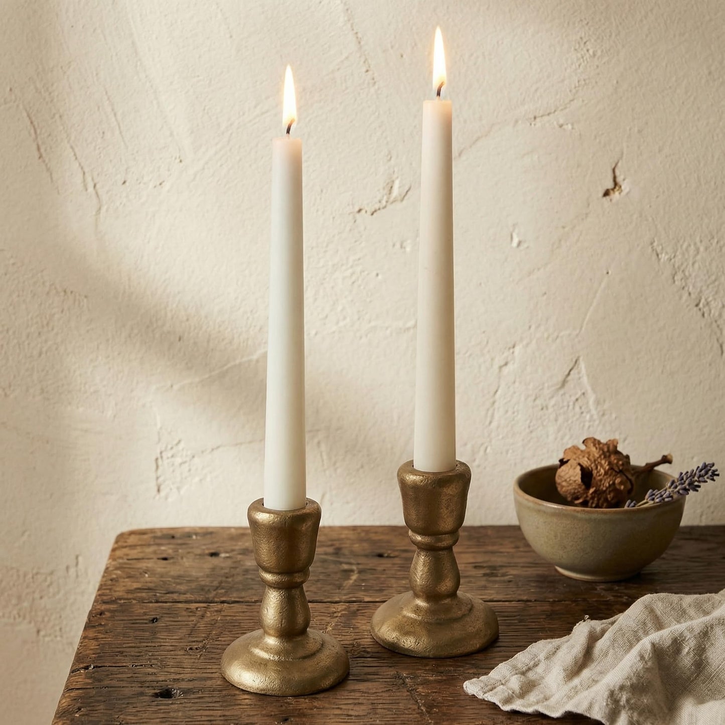 Cast Iron Candle Holders Antique Brass Iron Taper Candle Holders Set of 2, Decorative Metal Candlestick Stands for Weddings, Dining, Parties, and Home Decor