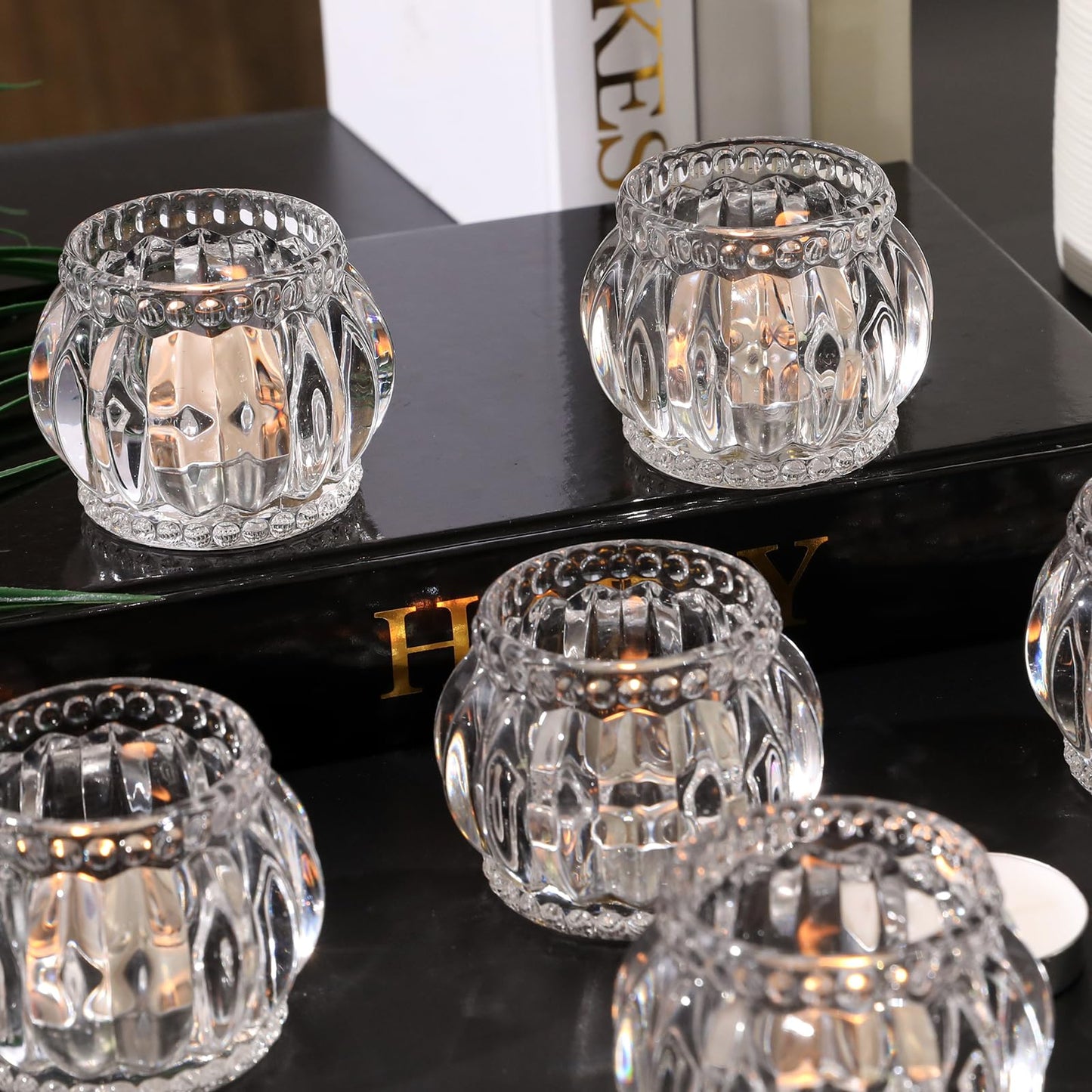 SHOHAYTO Set of 6 Glass Tea Light Candle Holders, Votive Candle Holders for Wedding Table Centerpieces, Tealight Holders for Christmas Party & Home Decor