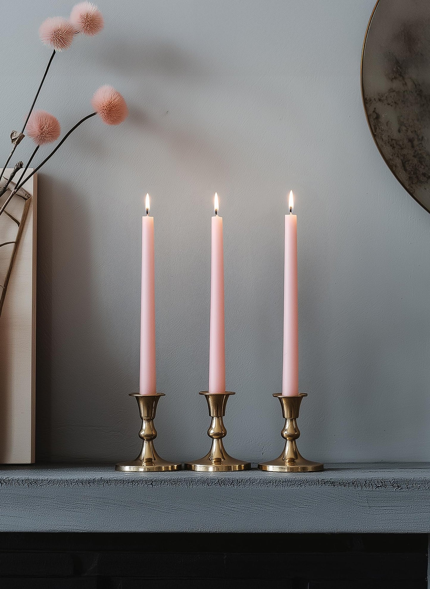 Homeology 10" Classic Taper Candles, Blush Pink, 12-Pack, 7-8 Hours Long Burning, Unscented Tall Candlesticks