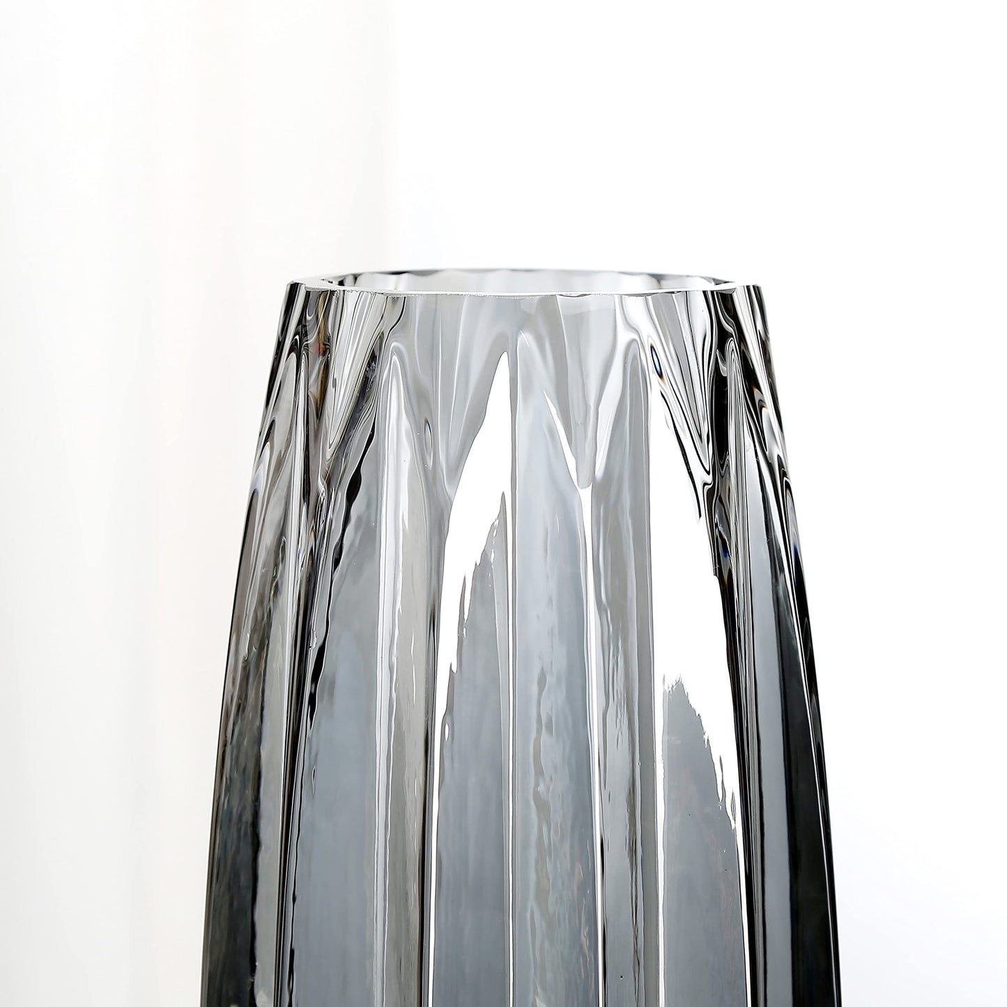 Lucky Bird Modern Black Grey Ribbed Glass Vase for Flowers, Candles and Decorative Accents - Tall/Short Glass Vase for Centerpieces Home Table Decor(Grey H7.87in)
