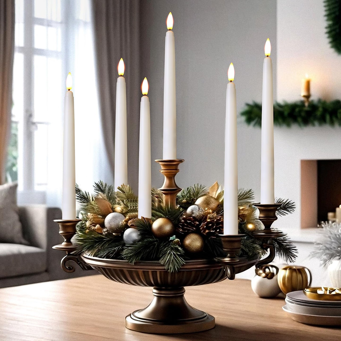 Baquler 50 Pcs 9.7 Inch Flameless Taper Candles Battery Operated Taper Candles Bulk LED Flickering White Candlesticks for Wedding Church Table Centerpiece Halloween Christmas Party Decor