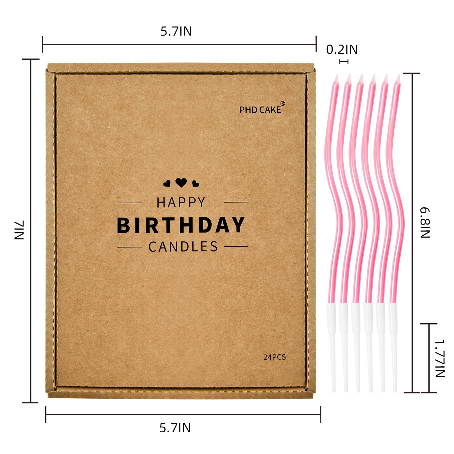 PHD CAKE 24-Count Pearl Pink Spiral Long Thin Birthday Candles, Cake Candles, Birthday Parties, Wedding Decorations, Party Candles