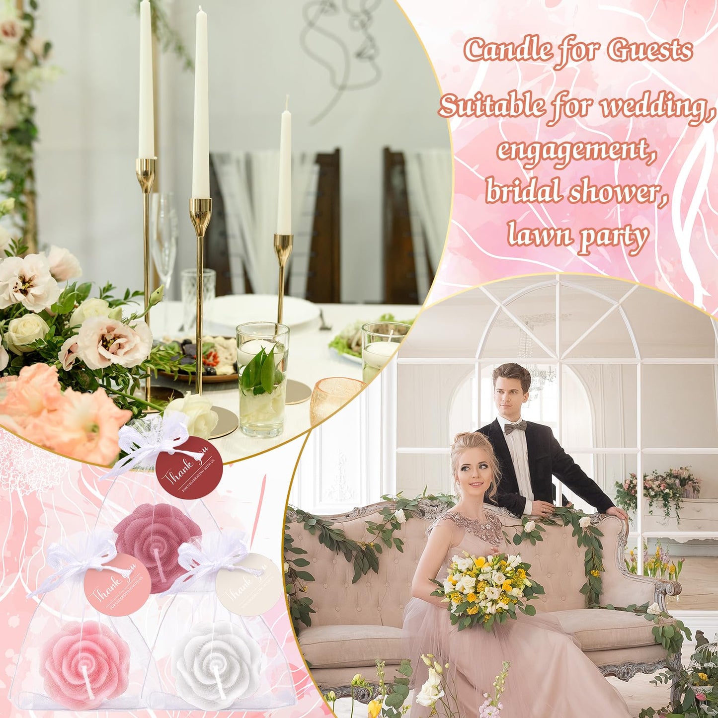 Treela 24 Set Flower Candles Wedding Favor for Guests Mini Dusty Pink Rose Shaped Tealight Candles for Return Gift Wedding Birthday Bridal Shower Housewarming Party