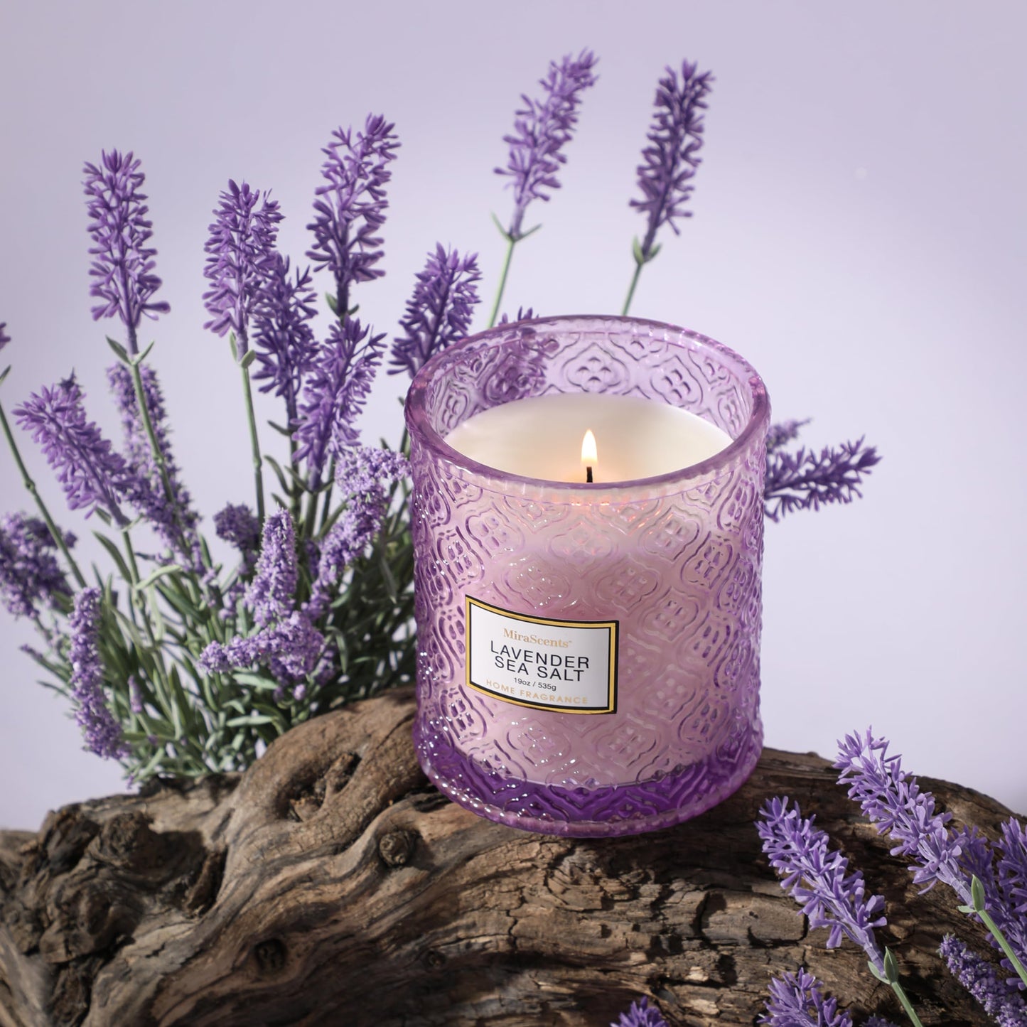 Lavender Scented Candle, 19oz Large Soy Wax Aromatherapy Candle, Lavender Sea Salt Luxury Glass Jar Candle for Home Decor, Relaxation Gifts for Women
