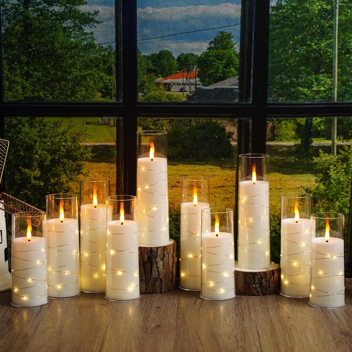 Sasigeiaa Flameless Candles with Embedded Star String - Battery Operated LED Candles, with Remote,12 White Flickering Candles for Christmas, Weddings, Home Decor & Party,(D 2.3"×H 5" 6" 7")