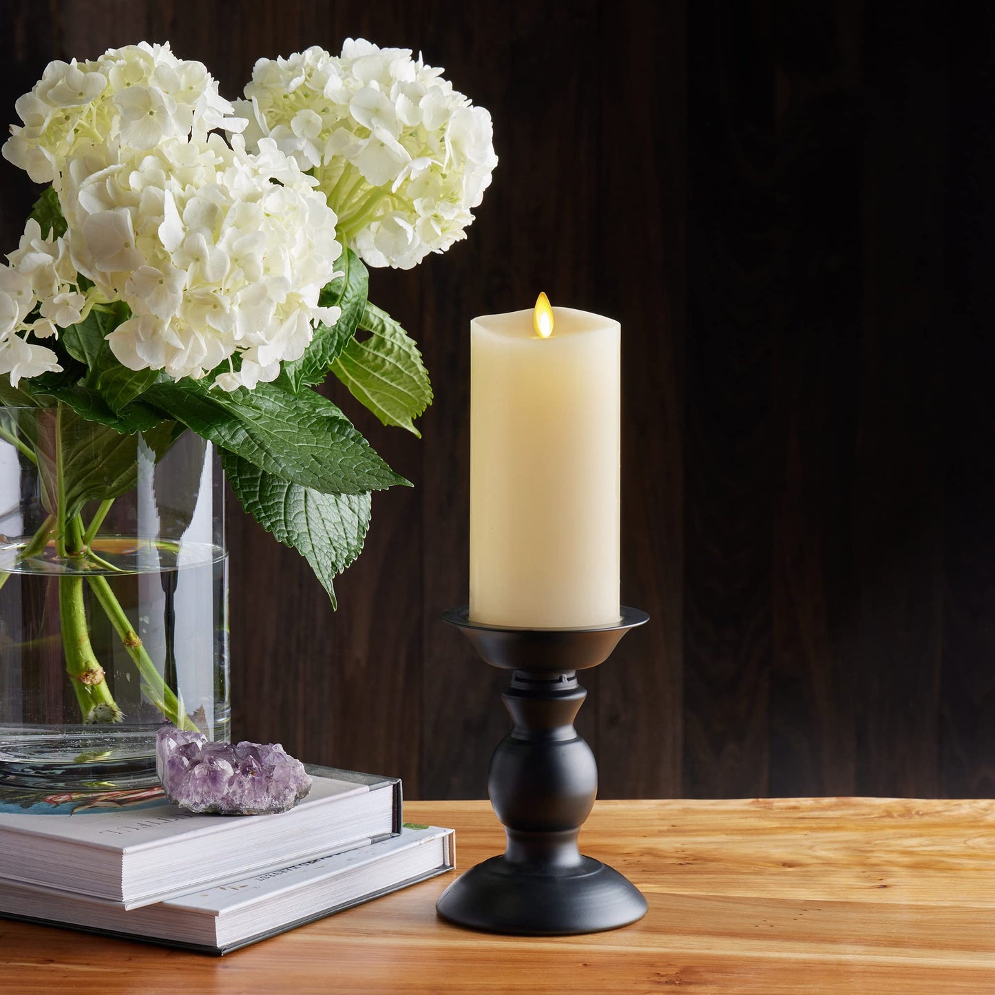 Luminara Realistic Artificial Moving Flame Pillar Candle - LED Operated Lights - Unscented - Remote Ready - Ivory (7.6 Wide x 15.6 Tall Centimetre)