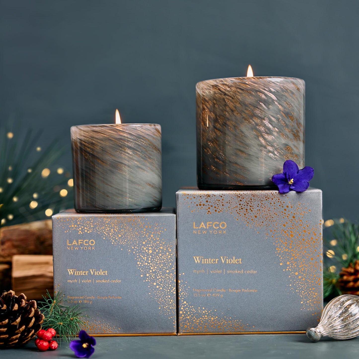LAFCO New York 2025 Holiday Classic Candle, Winter Violet - 6.5 oz - 50-Hour Burn Time - Reusable, Hand Blown Glass Vessel - Made in The USA