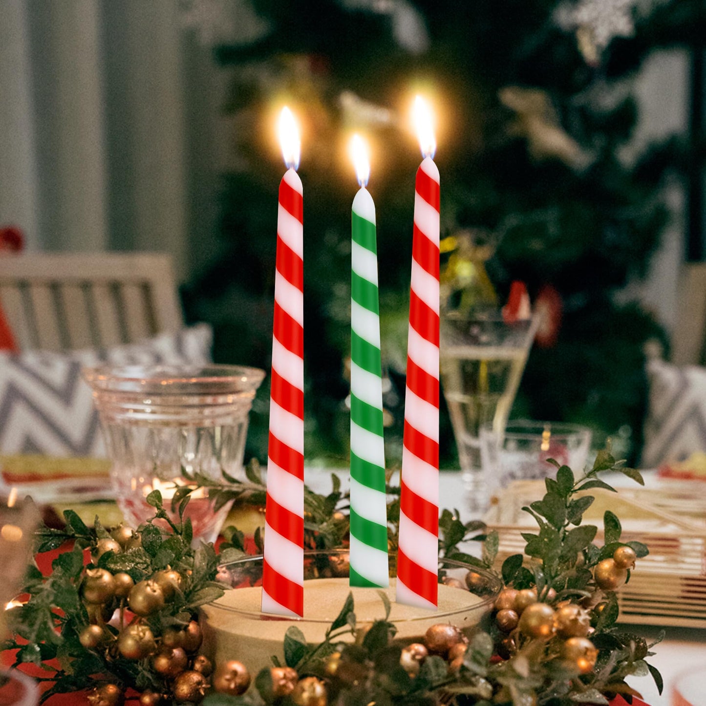 EBaokuup 6 Pcs Christmas Stripe Taper Candles,10 Inch Candy Cane Taper Candles,Red Green Christmas Decorative Tree Candles for Home Table Decor Wedding Party Centerpiece
