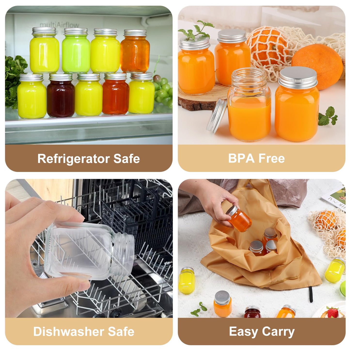 CARBLIN 25 Pack 2 oz Mason Jars with Silver Lids, Mini Glass Jar for Ginger Shots, Small Juice Shot Bottles with Caps, Container for Beverage Storage Candle Gifts Honey Jam Spices Party Favors