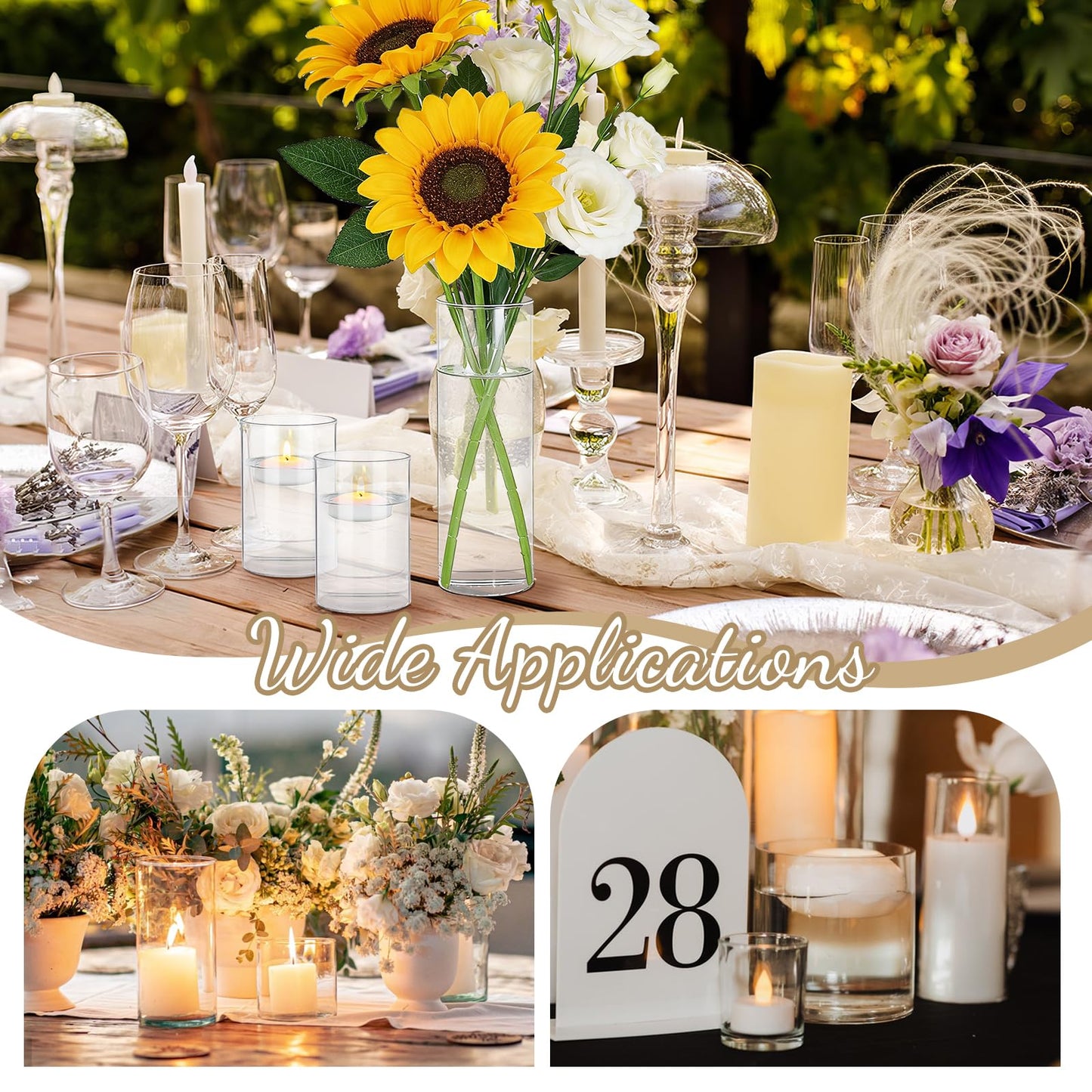GLASSWINDS 12Pcs Glass Cylinder Vases 4,6,7.8Inch Tall Clear Flower Vases for Centerpieces Floating Candle Vase Bulk, Hurricane Candle Holder for Table Wedding Office Party Formal Dinners