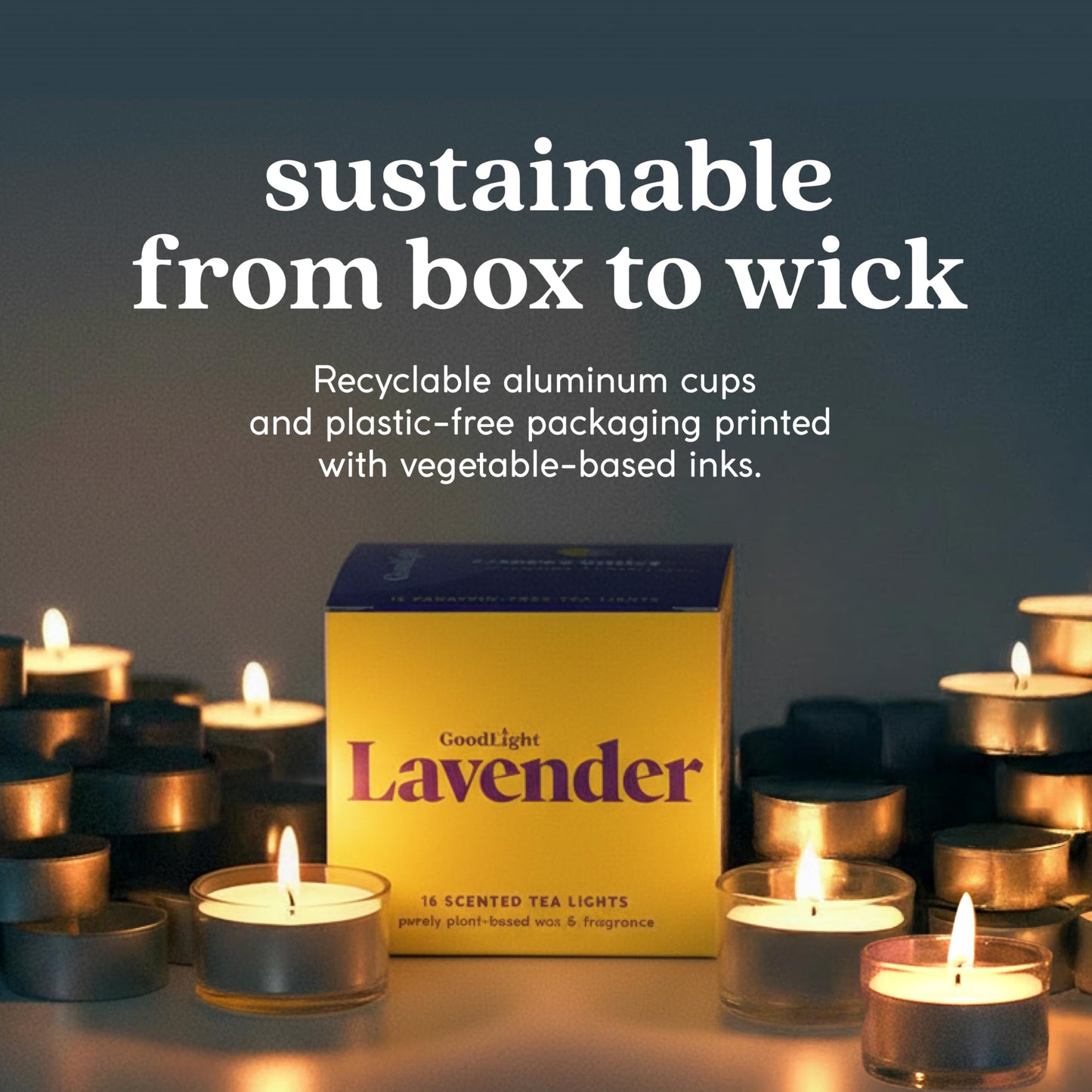 GoodLight Scented Vegan and Paraffin-Free Tea Light Candles (16 Count, Lavender)