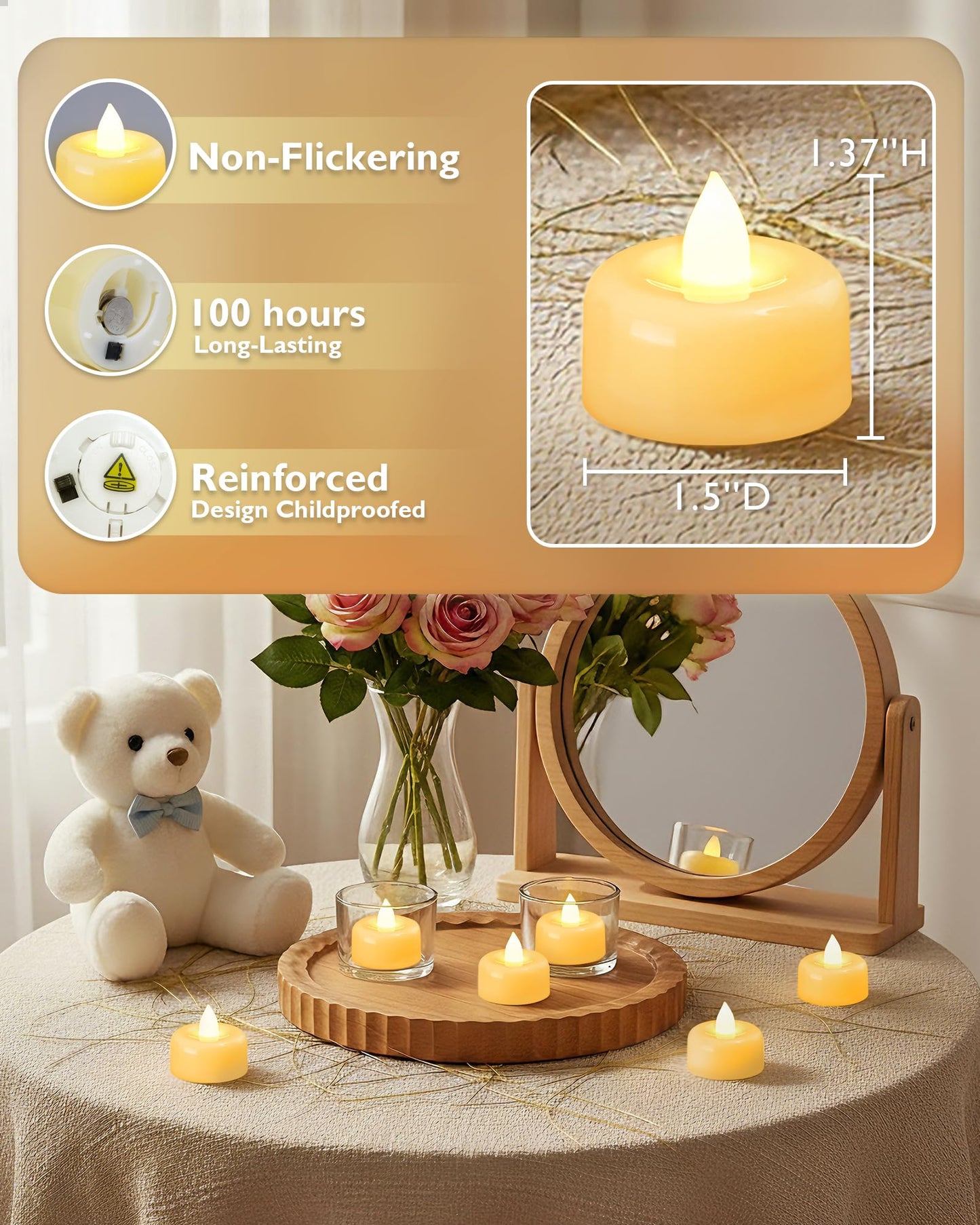 Amagic 150 Pack Flameless LED Tea Lights Candles Battery Operated, Electric Fake Tealight Candles for Votive, Halloween, Christmas, Home Decor, Wedding, Table Decor (150Pack)