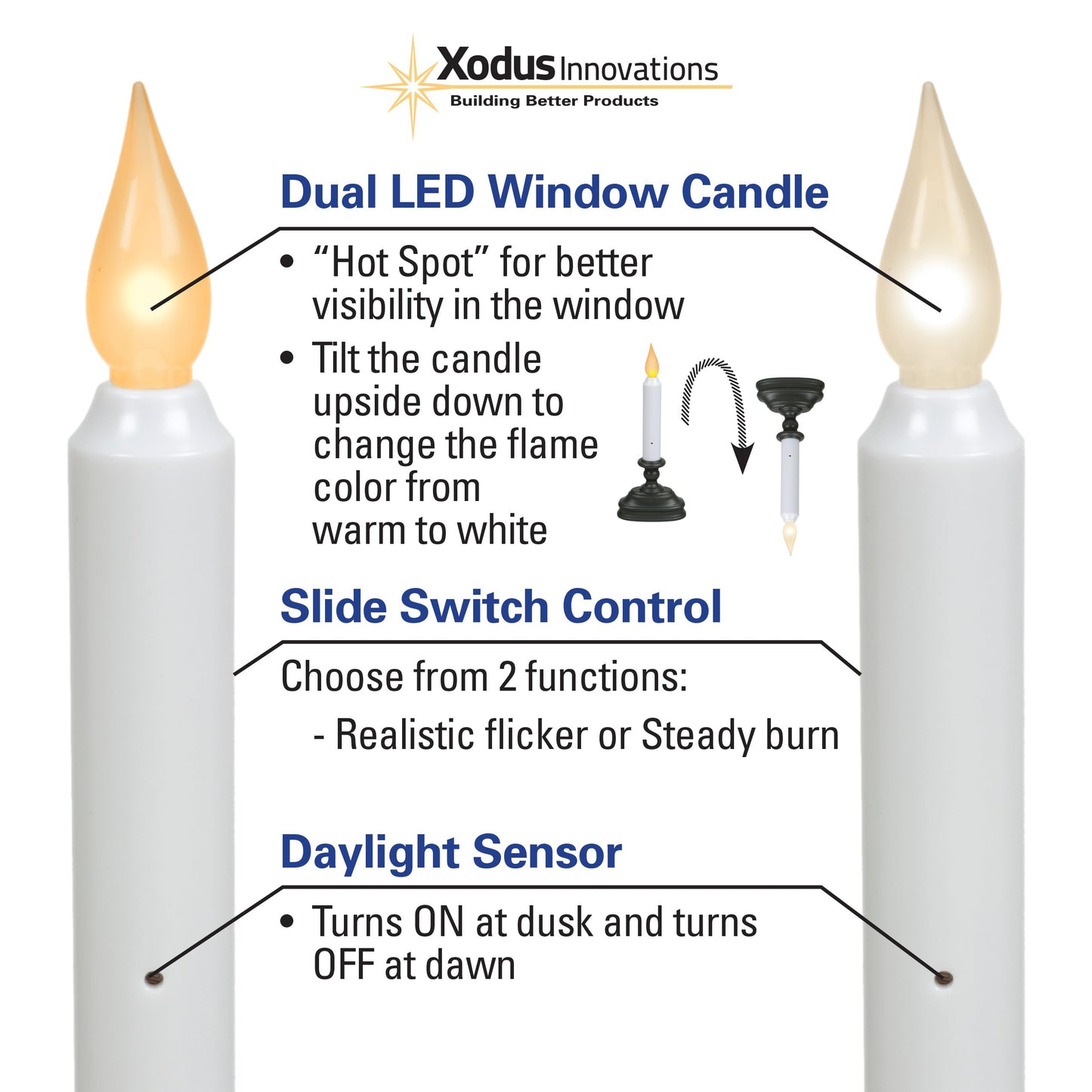 Xodus Innovations FPC1325A-6 Battery Operated LED Window Candle with New Hot Spot Technology and Dusk to Dawn Sensor and Choice of Amber or White Flame Pack of 6 Aged Bronze/Black