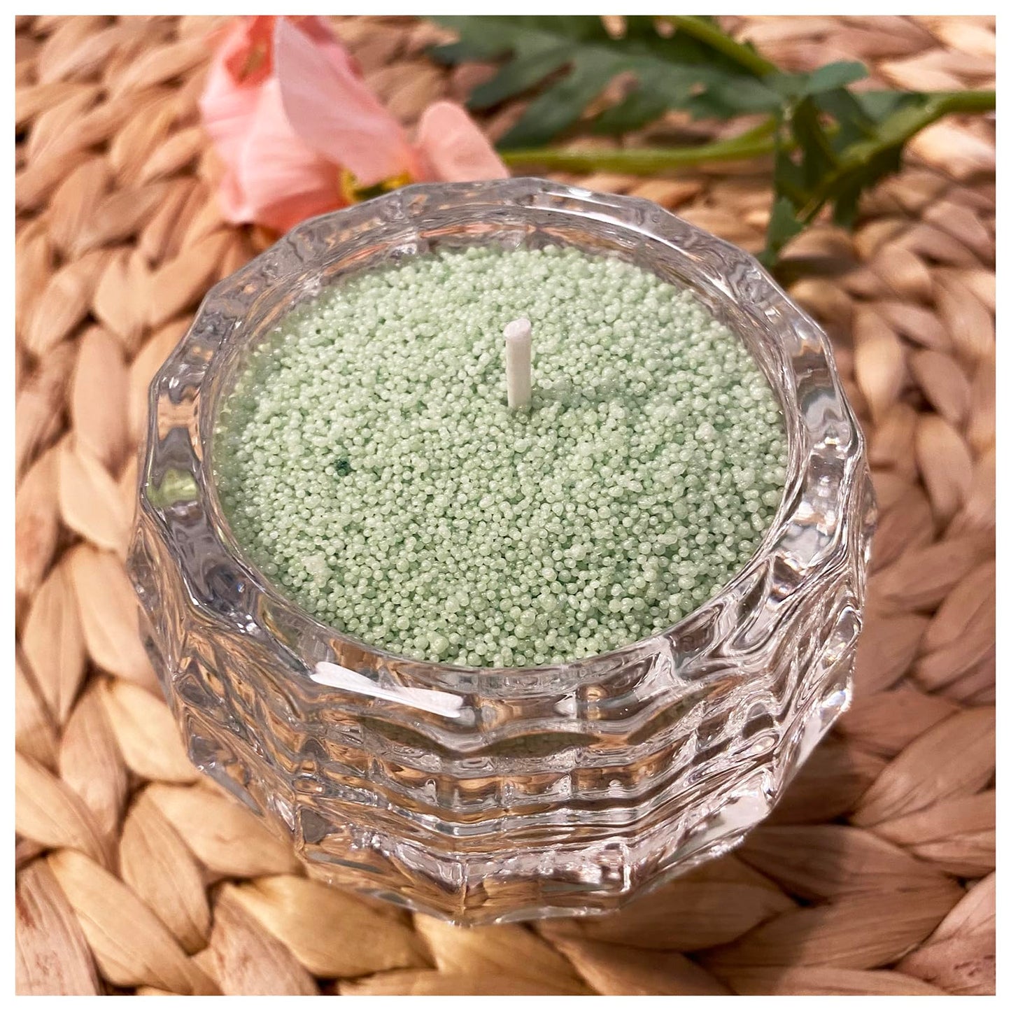 VITARIE Refillable Pearled Candle Sand 18oz, Unscented, 30 Cotton Wicks, 1.1lb Long Burning, Candle Making Kit, Green