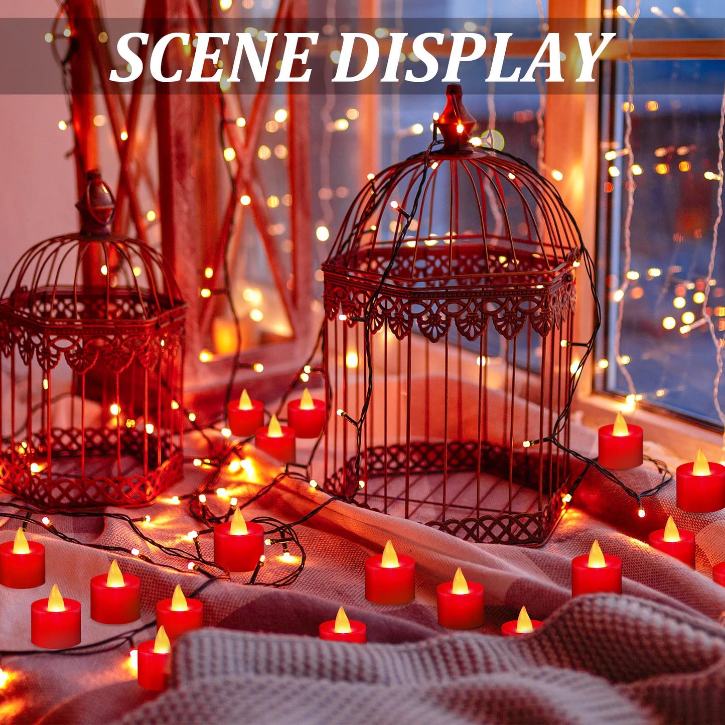 Coume 6000 Pcs Artificial Rose Petals with 72 Pcs Flameless LED Candles Romantic Decorations Fake Candles Anniversary Decorations for Valentine's Day Wedding Night(Red)