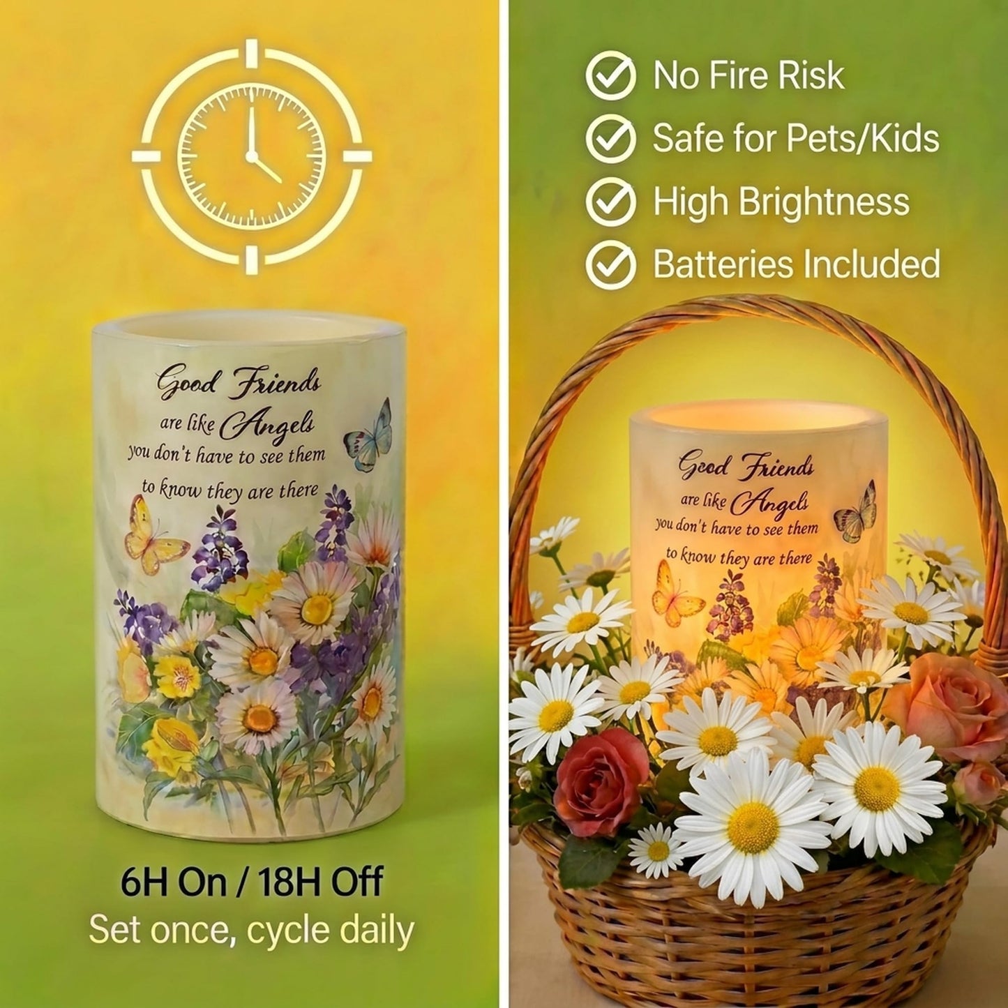 Real Wax Flameless Candles 4x6, Butterfly Daisy LED Pillar Candle with Timer, Battery Operated Flickering Candle, Spring Floral Table Decor, Romantic Home & Wedding Centerpiece, Gift for Women Mom