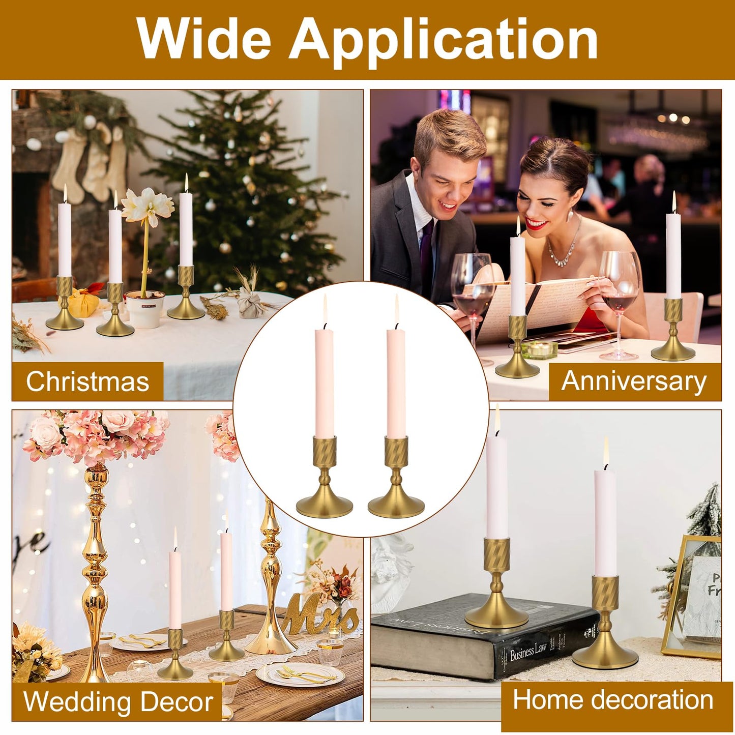 Mofunci Candlestick Holders Taper Candle Holders, Gold Candle Stick Holders Decor for Wedding Christmas Birthday Party Holiday, Short Candle Holders for Table Centerpieces Home Decor, Set of 2