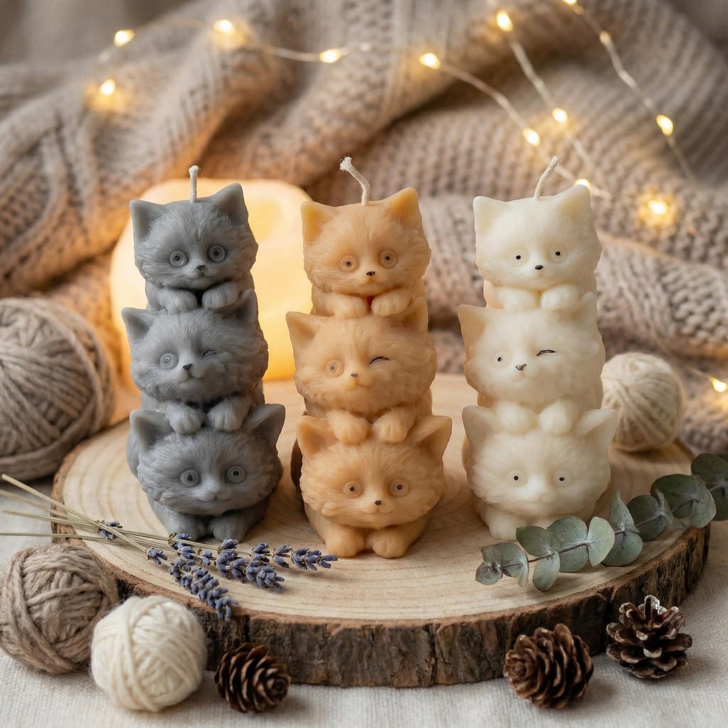 Handmade Cat Candle Set of 3 | Pretty Cat Shaped Candles for Cat Lovers | Soy Wax Cat Candles | Unique Animal Shaped Home Decor | Housewarming Candle Sets for Women Gift