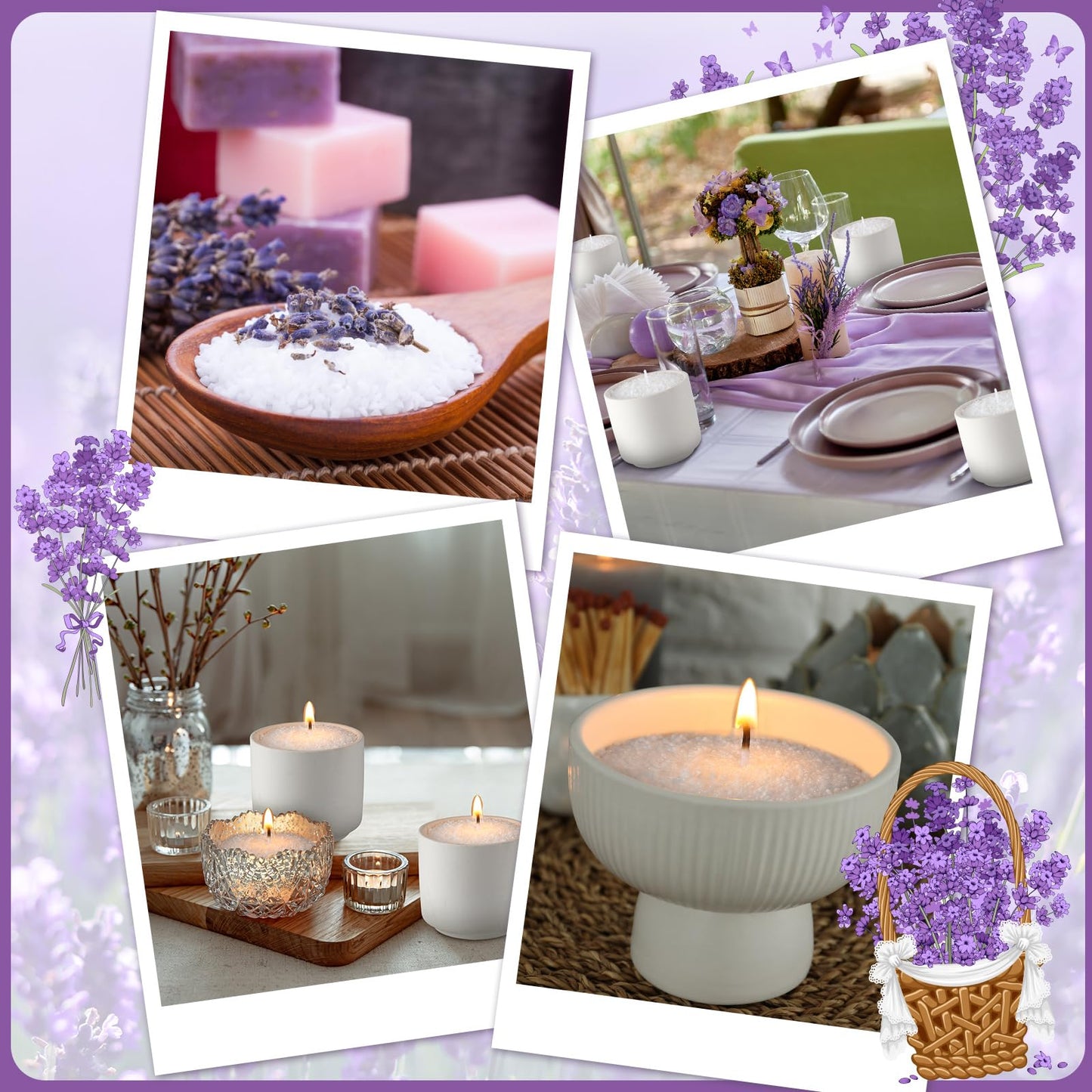 Conelist 1lb Lavender Scented Pearled Candle Sand Wax Set Customized Powder Making Candles Refill Kit Palm Wax All Natural Non Toxic with 10 Wicks for Graduation Thank You Teacher Gifts DIY Making