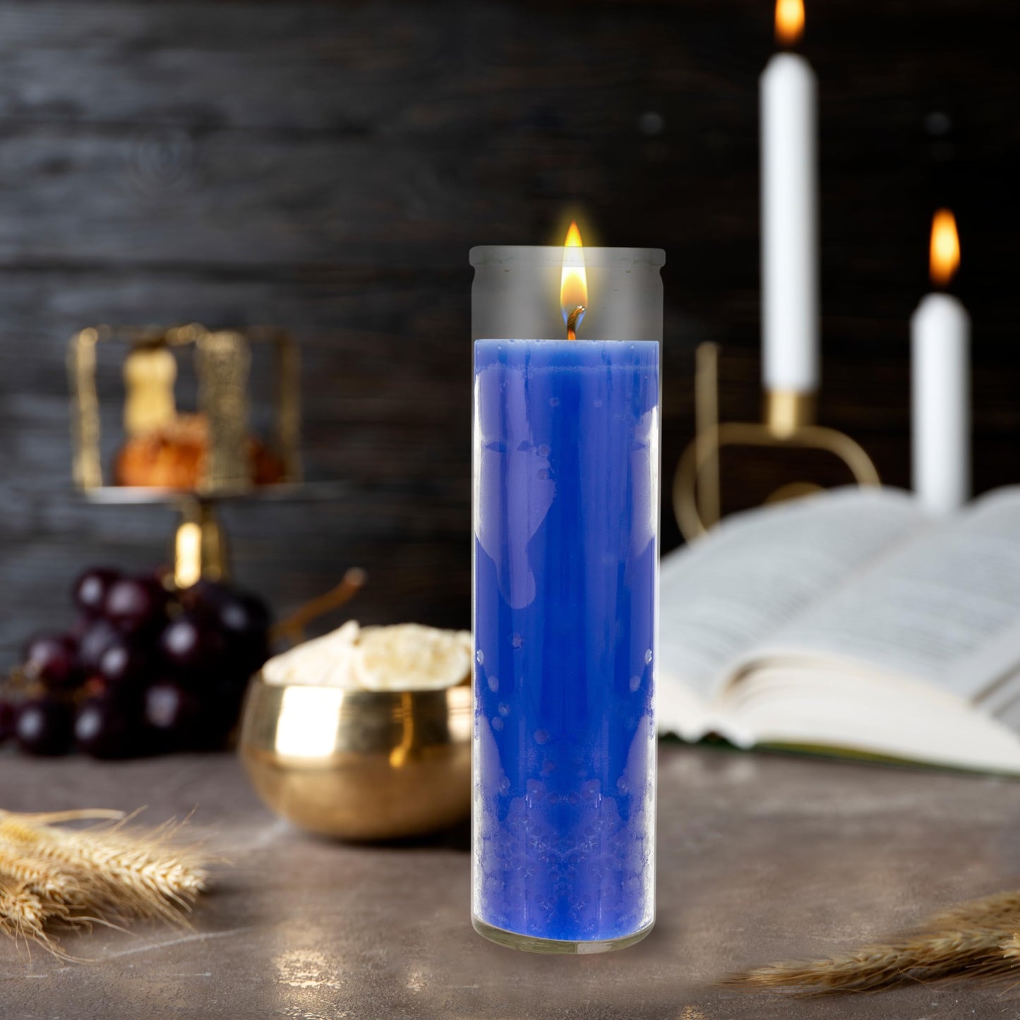 Mega Candles 6 pcs Unscented Blue 7 Day Glass Container Devotional Prayer Candles, Premium Wax Candle 2 Inch x 8 Inch, Sanctuary, Vigils, Prayers, Blessings, Religious, Memorials, Remembrance