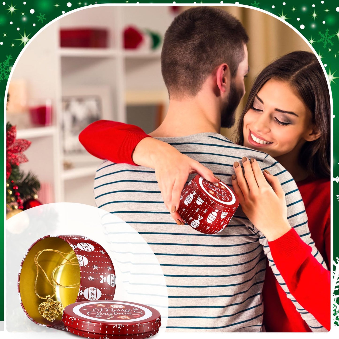 Yungyan Christmas Candle Tin Cans Set Metal Candles Tin Gifts Jars with Lids 8 oz Christmas Cookie Tins Candle Containers for Storing Biscuits Tea Party Favors(12 Pcs)