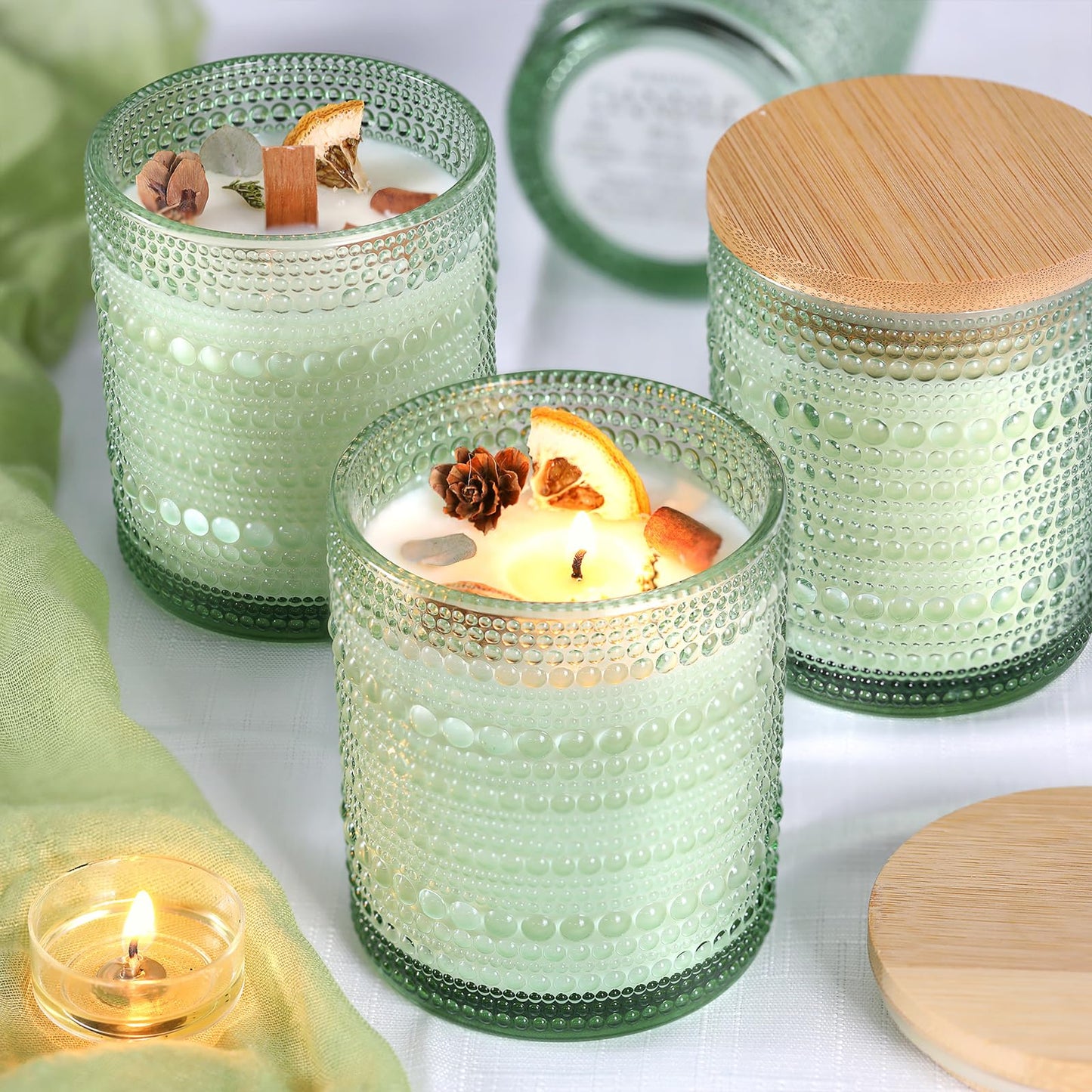 DARJEN 12 Pack Green Candle Jars for Making Candles- 8 OZ Empty Glass Candle Making Jars with Bamboo Lids and Labels, Candle Containers Candle Making Jars for DIY Gifts