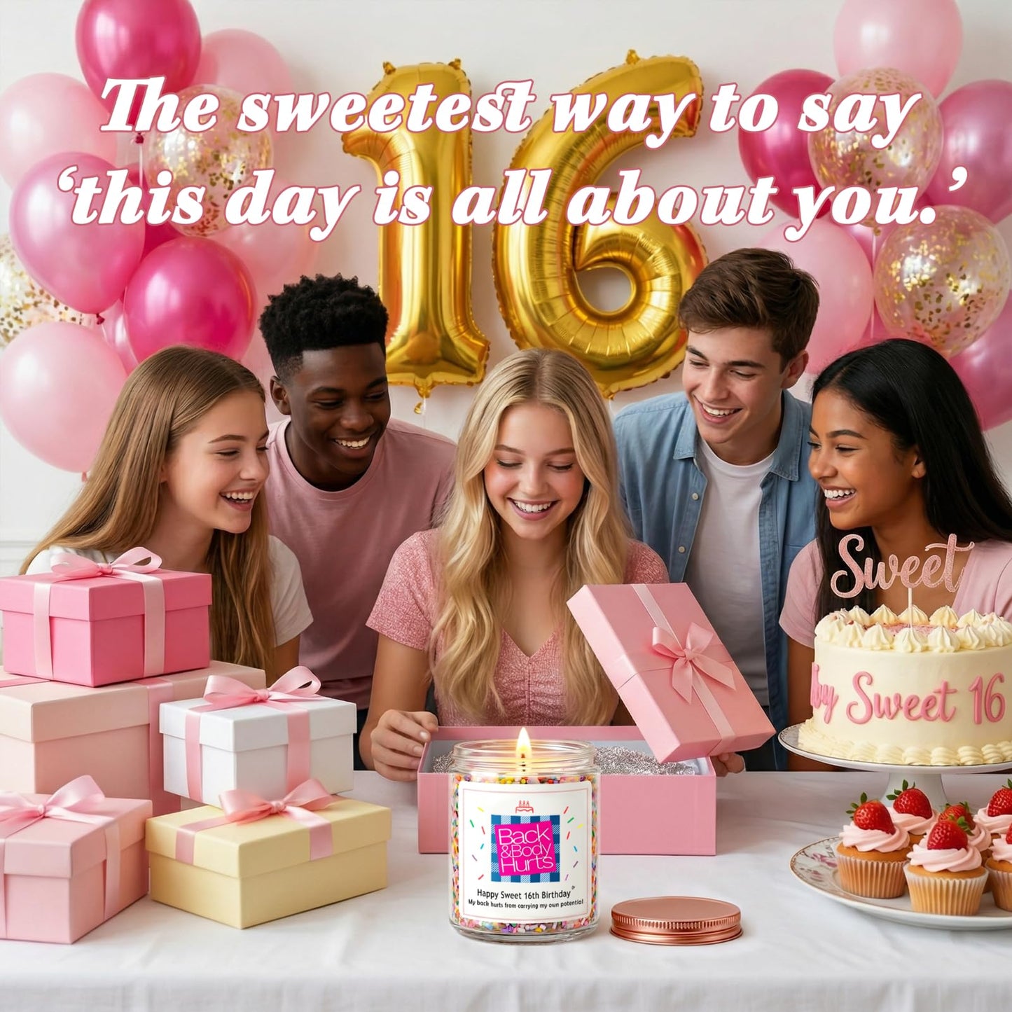 Homsolver 16th Birthday Gifts for Girls - Sweet 16 Vanilla Cream Scented Candle, 16th Birthday Decorations for Girls, Natural Soy Wax Gift for Daughter, Sister, Best Friend, Niece