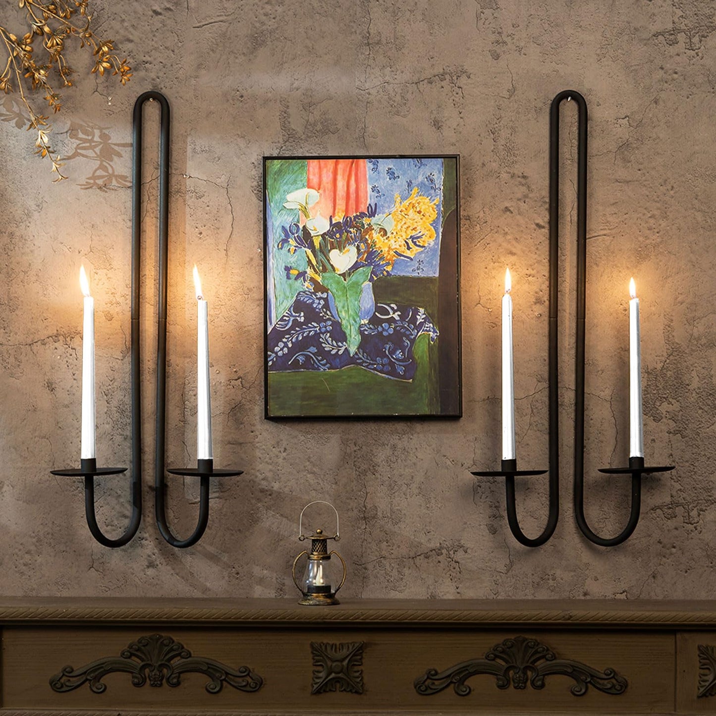 Wall Sconce Candle Holder Metal Hanging Wall Decorations for Home,Living Room, Bathroom, Dining Room, Set of 2(Black