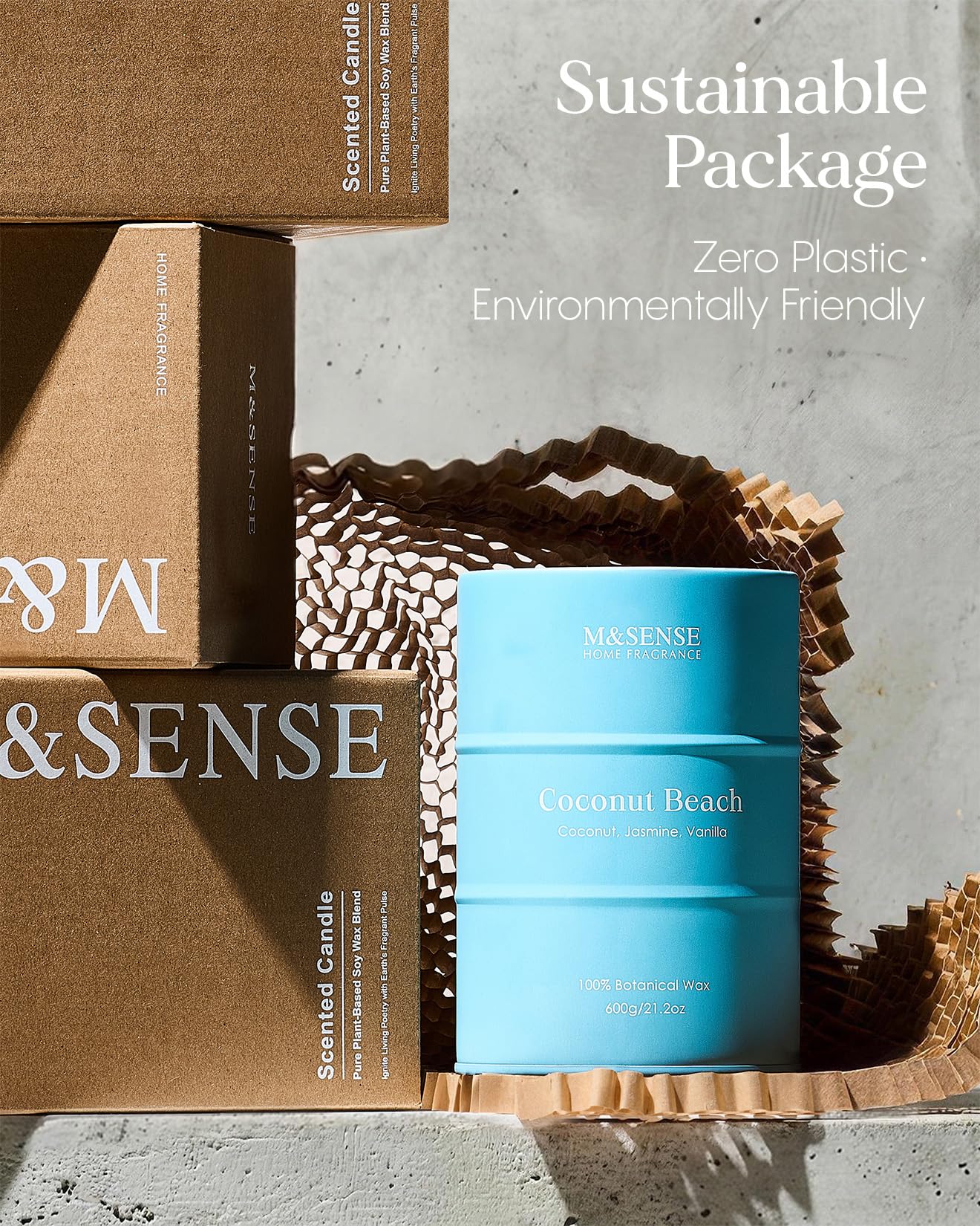 M&SENSE Coconut Beach Scented Candles Large Summer Candle, Natural Soy Candles 21.2oz Beach Candle,Aromatherapy Candle for Stress Relief Meditation Relaxing