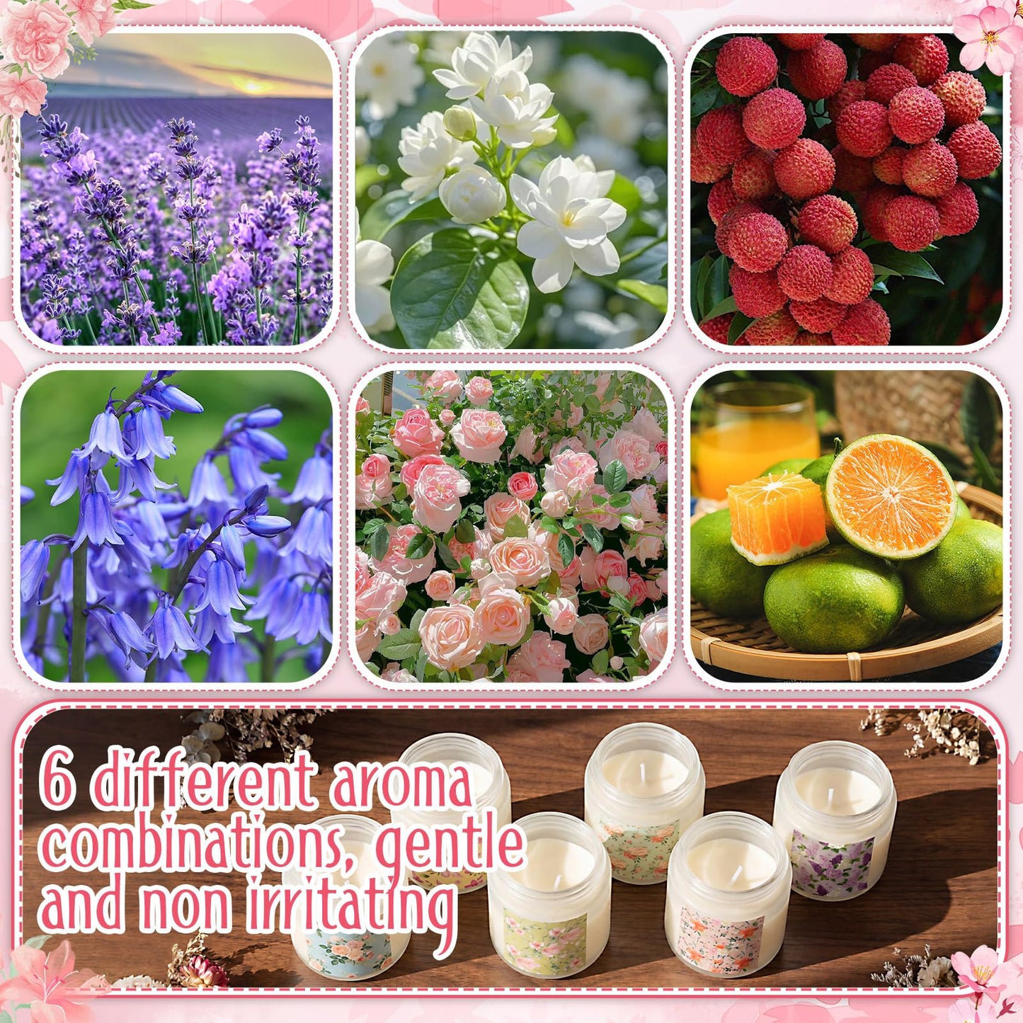 Conelist 6 Pack Scented Candles Gift Set Flowers Soy Wax Candle for Home 3.5 oz 90 Hour Burn, Candle Gifts for Men Women, Scents of Lavender/Rose/Orange/Gardenia/White Tea Orchid