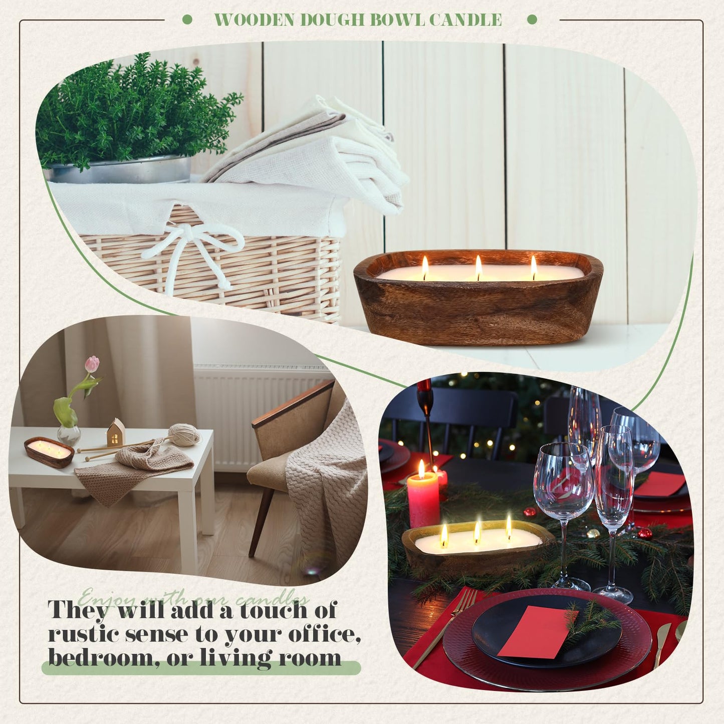Threlaco 1 Pack 10 Inch Wood Dough Bowl Candles Home Rustic Dough Bowl Soy Candle 3 Wick Scented Candles Gifts for Men Women Farmhouse Table Centerpiece Home Decor for Christmas(Jasmine Gardenia)