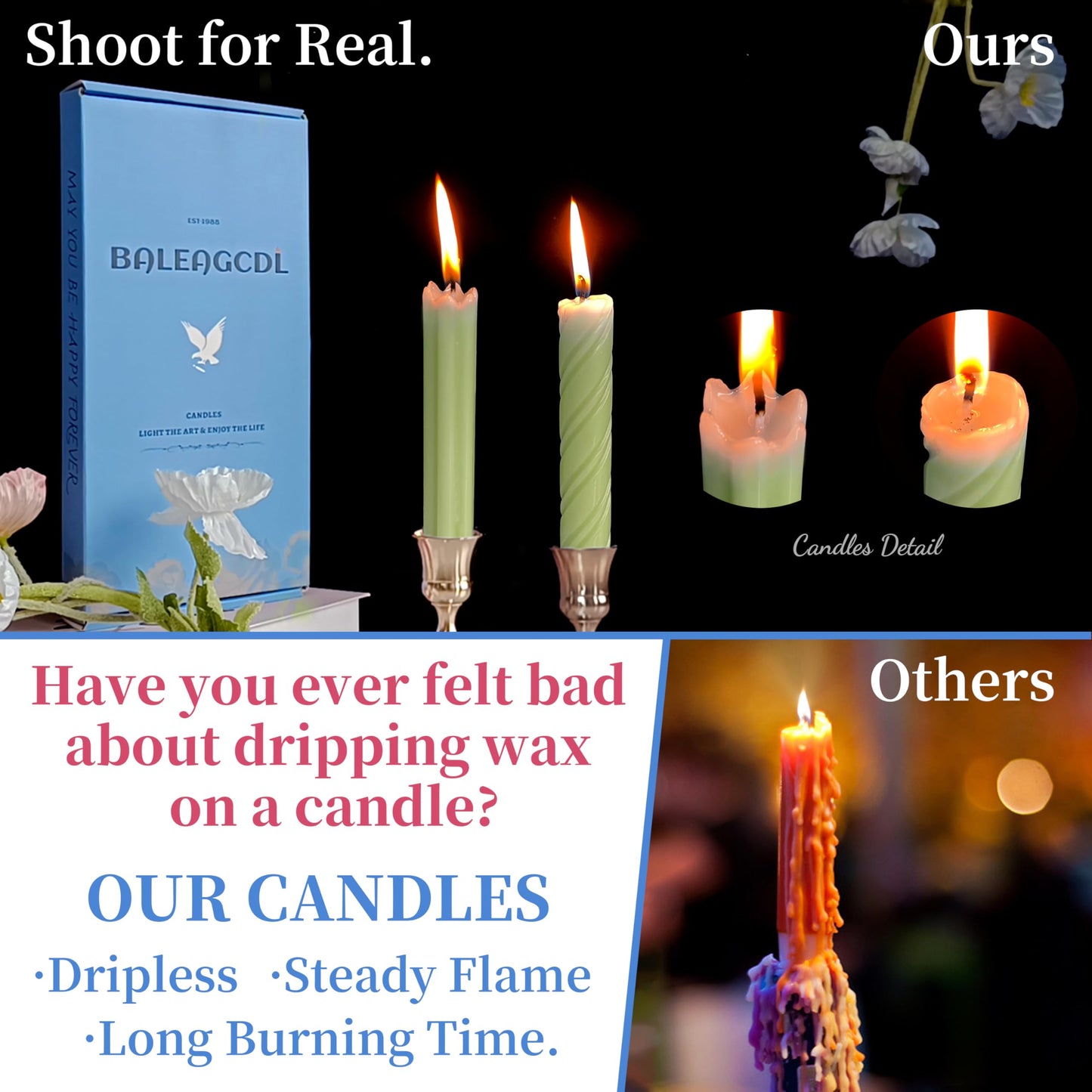 Dripless Unscented Grass Green Spiral Taper Candles Smokeless Long Lasting Burn 10 Inch Roman Column Candlesticks for Home Décor,Set of 6