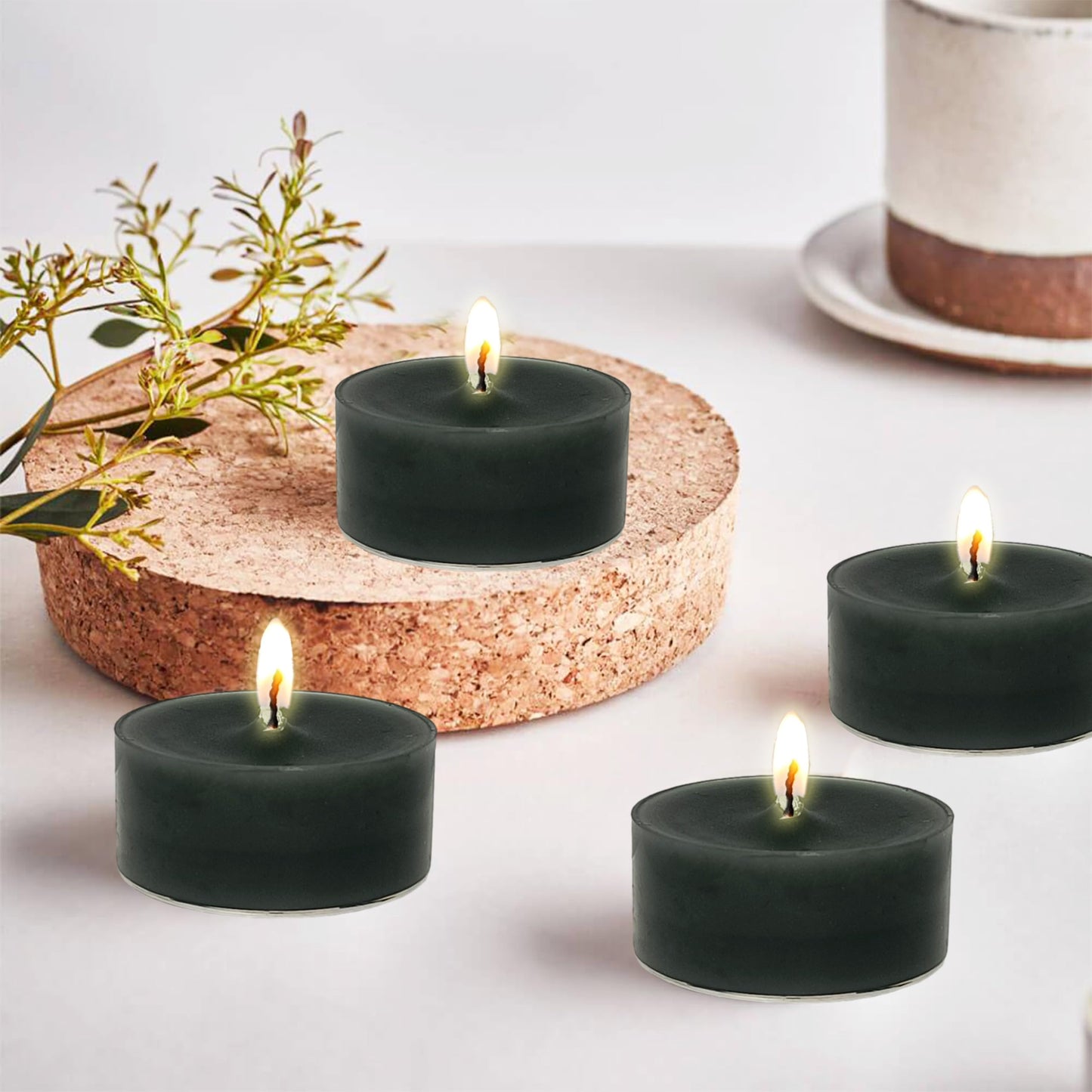 Tea Lights Black Tea Candles Set of 24 – Tealight Candles with Sandalwood Scent, Long Burning Handmade Tealights for Wedding Meditation Home Decor Gift