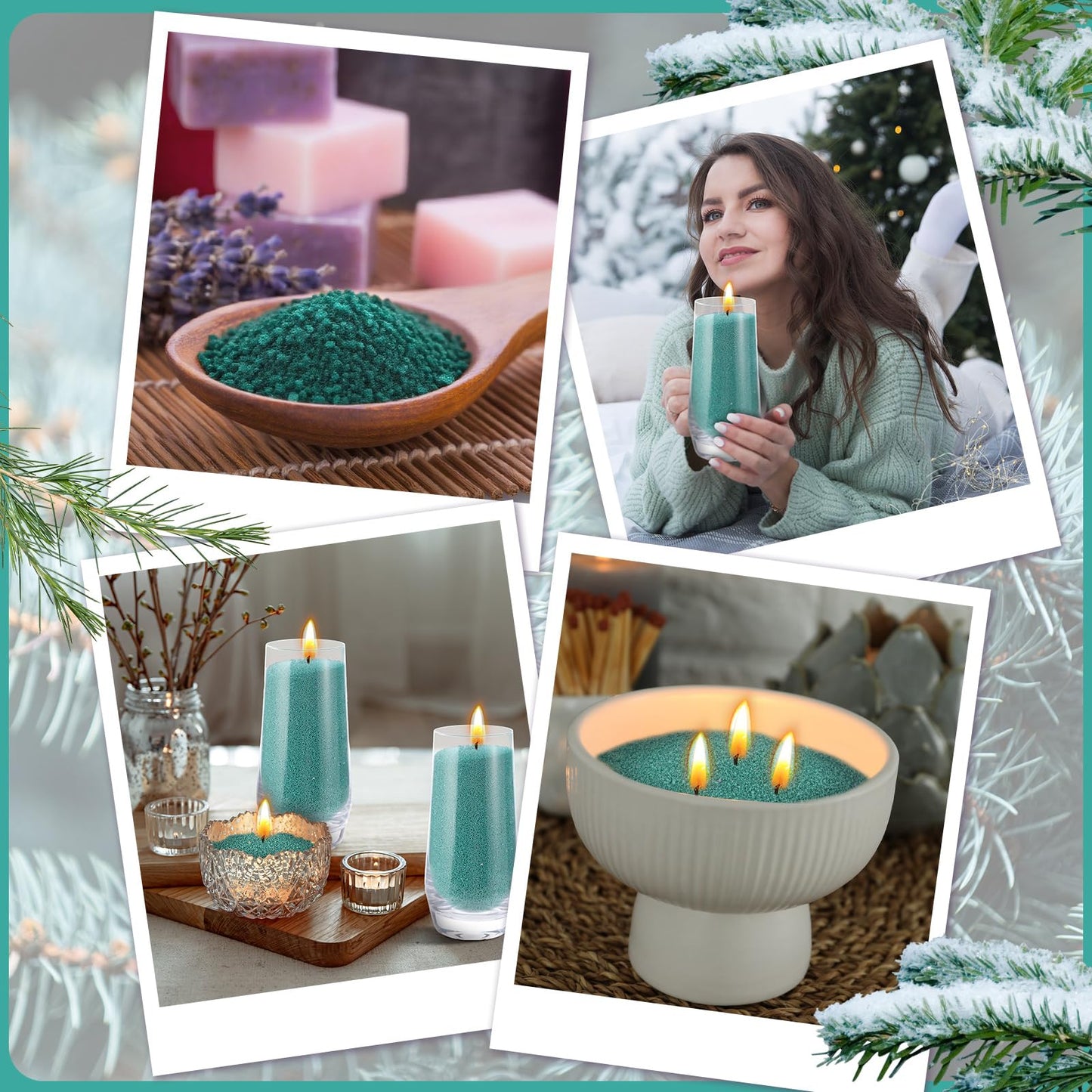 Conelist 2.2 lb Fir Scented Pearled Candle Sand Wax Set Customized Powder Making Candles Refill Kit Palm Wax All Natural Non Toxic with 20 Wicks for Christmas Gifts DIY(Green)