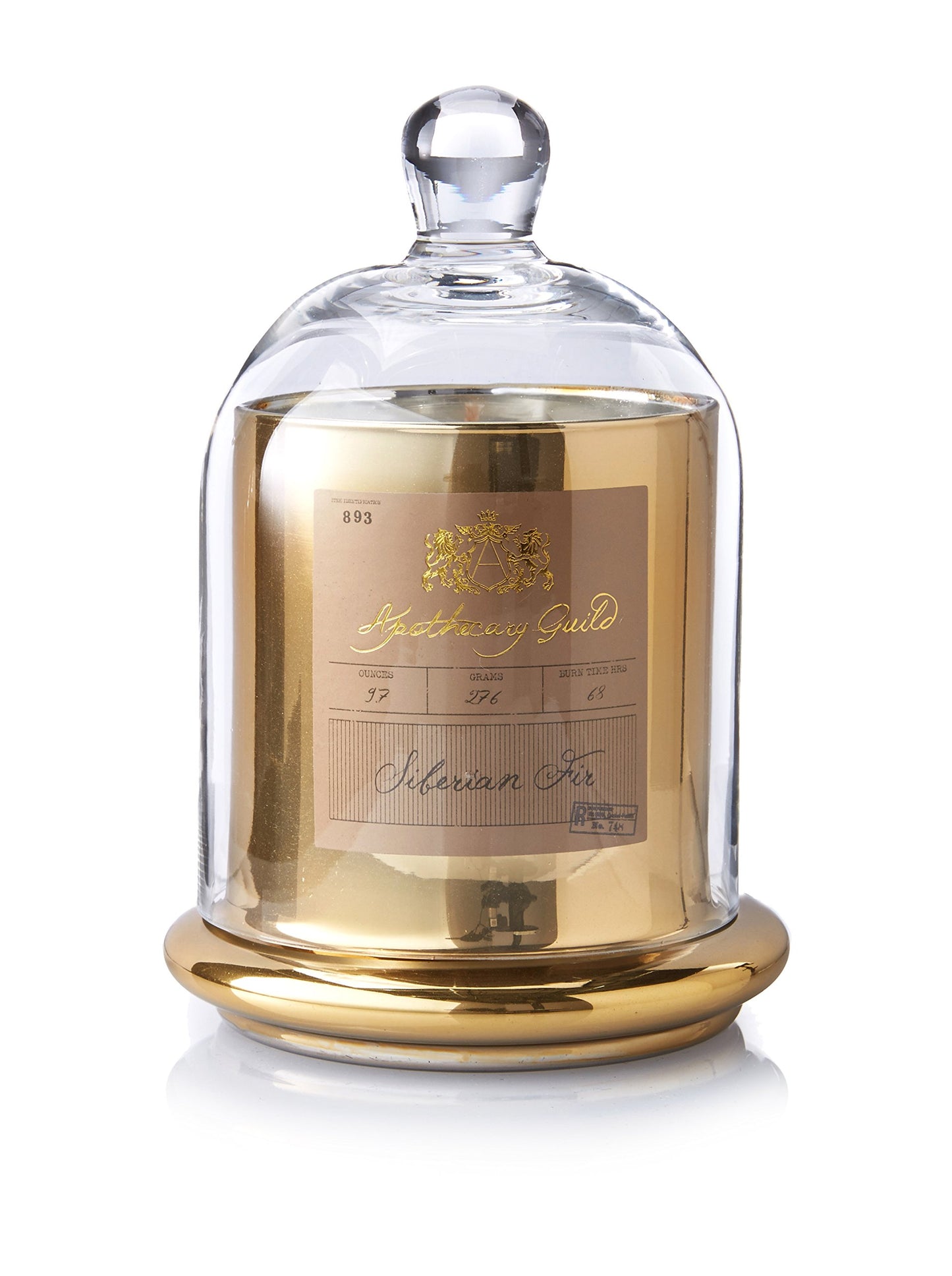 Zodax Apothecary Guild Scented Candle Jar w/Glass Dome Medium Gold Siberian Fir