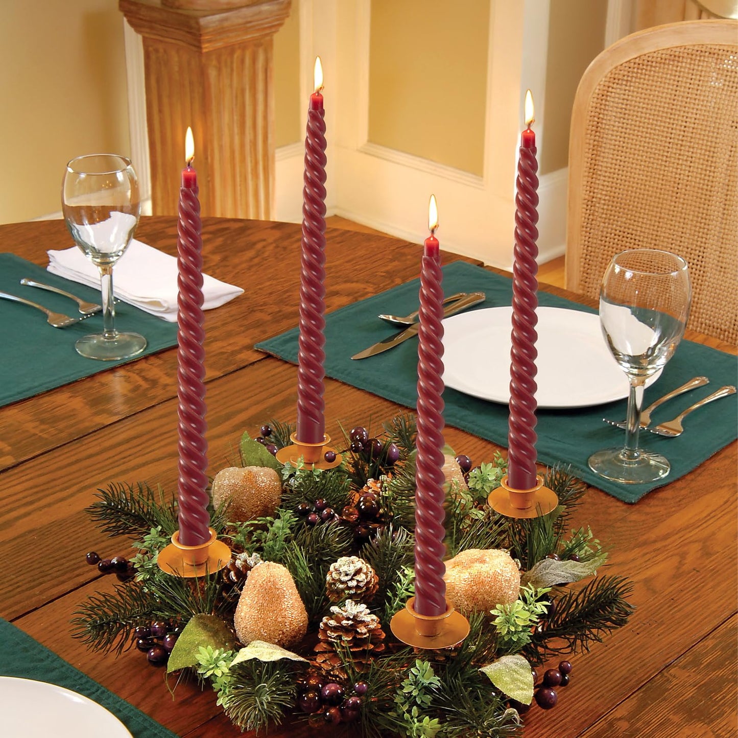 KONNI 0.87×10 Inch Dark Red Spiral Taper Candle, Unscented and Smokeless Tall Candlesticks, 8 Pack Twisted Candles with Cotton Wicks, Long Burning, Ideal for Weddings, Dinner Parties, and Home Décor