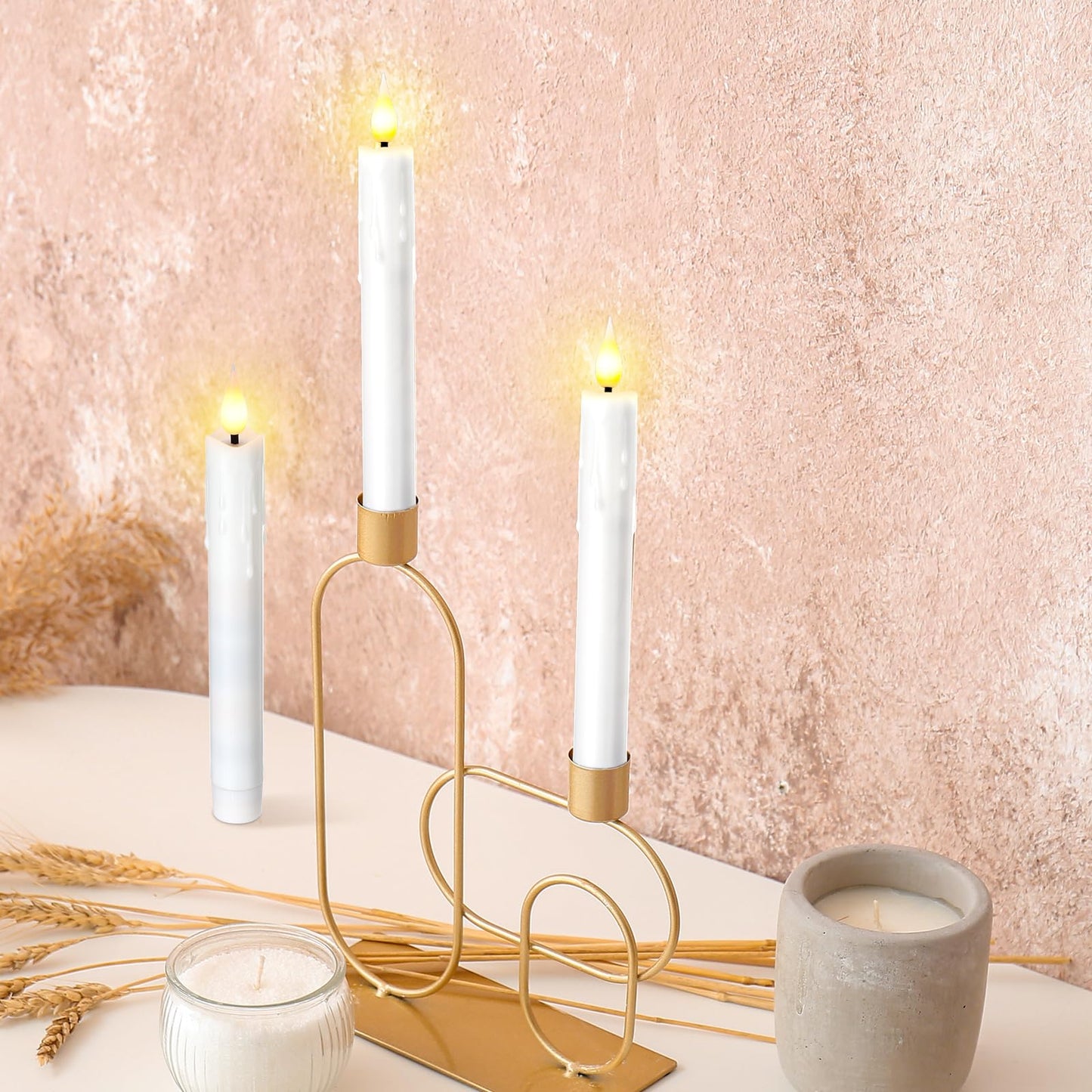 Baquler 50 Pcs 7.7 Inch White Flameless Taper Candles Dripless Battery Operated LED Flickering Candlesticks Window Candle with 3D Flickering Flame for Easter Home Wedding Church Decor