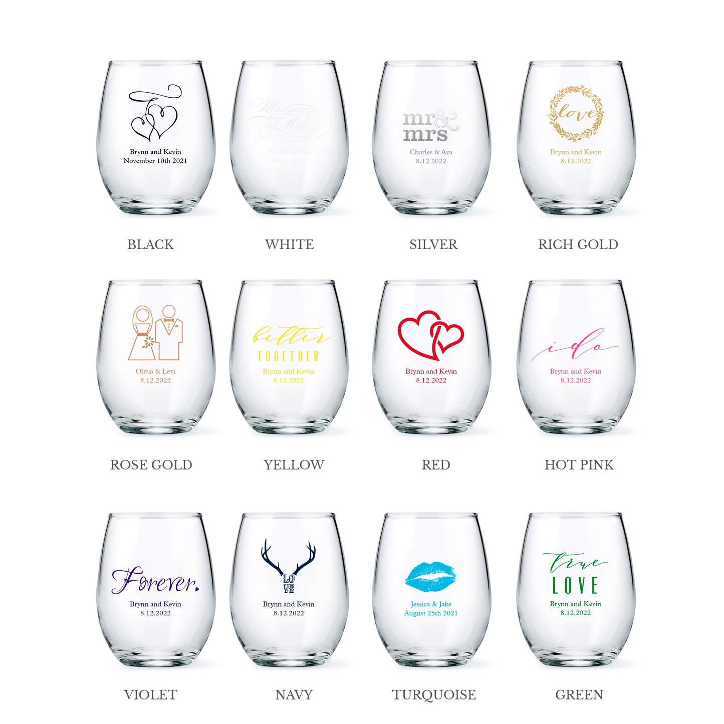 WEDDINGSTAR Personalized Small Stemless Wine Glass 9oz - 108 pack