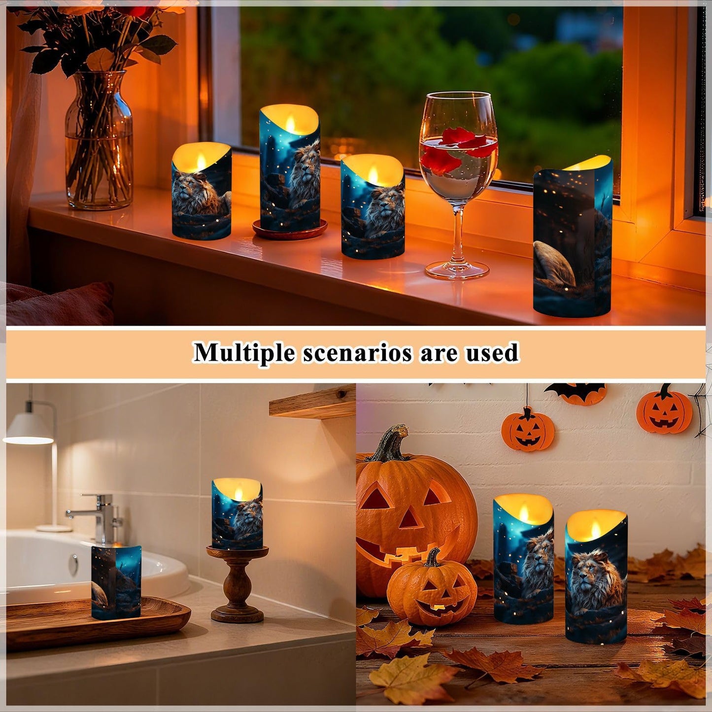 ALAZA Lion in The Night Flameless Candles with Remote Timer,LED Flickering Battery Operated Electric Pillar Tea Light Candles for Wedding Table Christmas Decorations 3" x5.9"