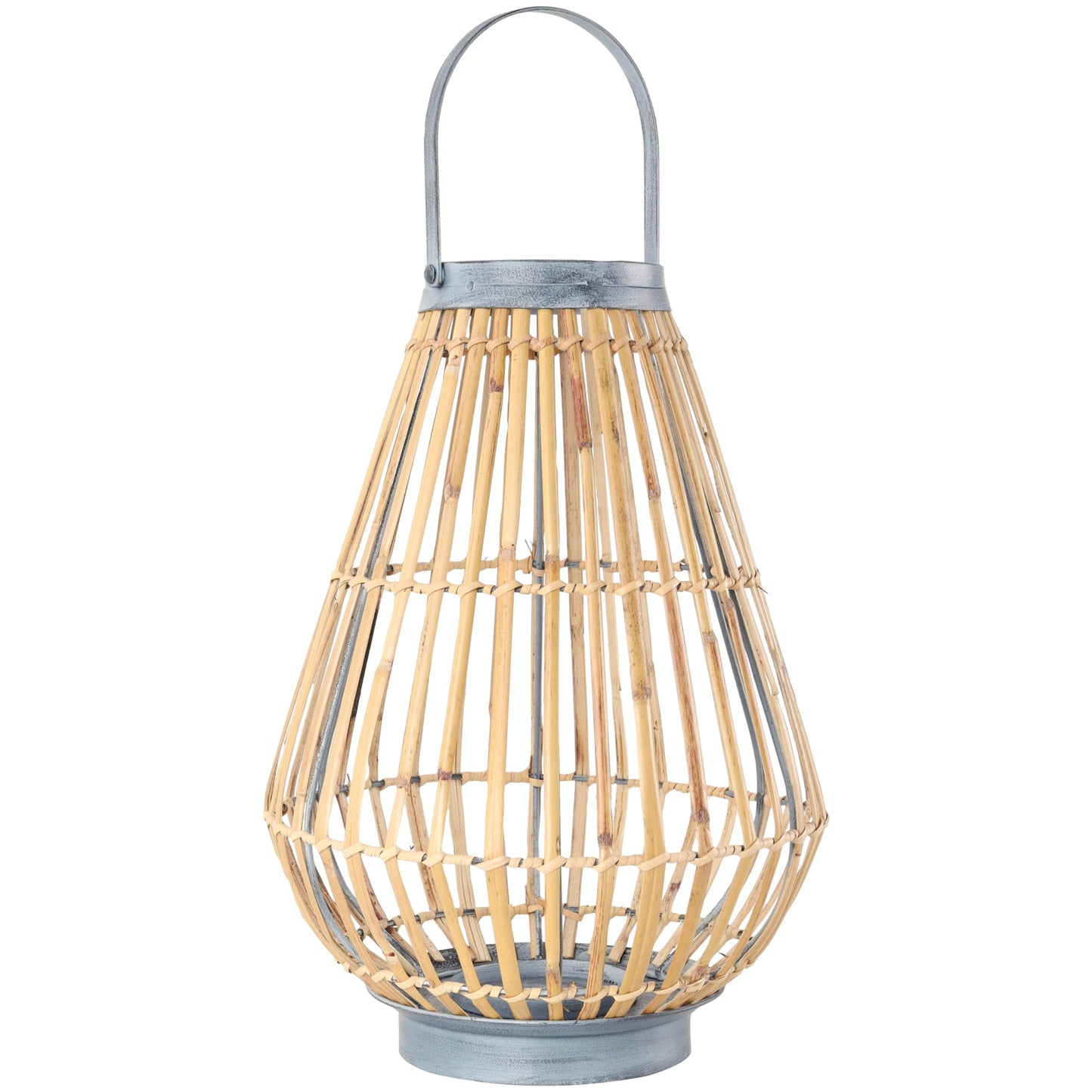 Deco 79 Bamboo Wood Handmade Open Framed Candle Lantern with Blue Metal Accents and Handle, 11" x 11" x 16", Brown