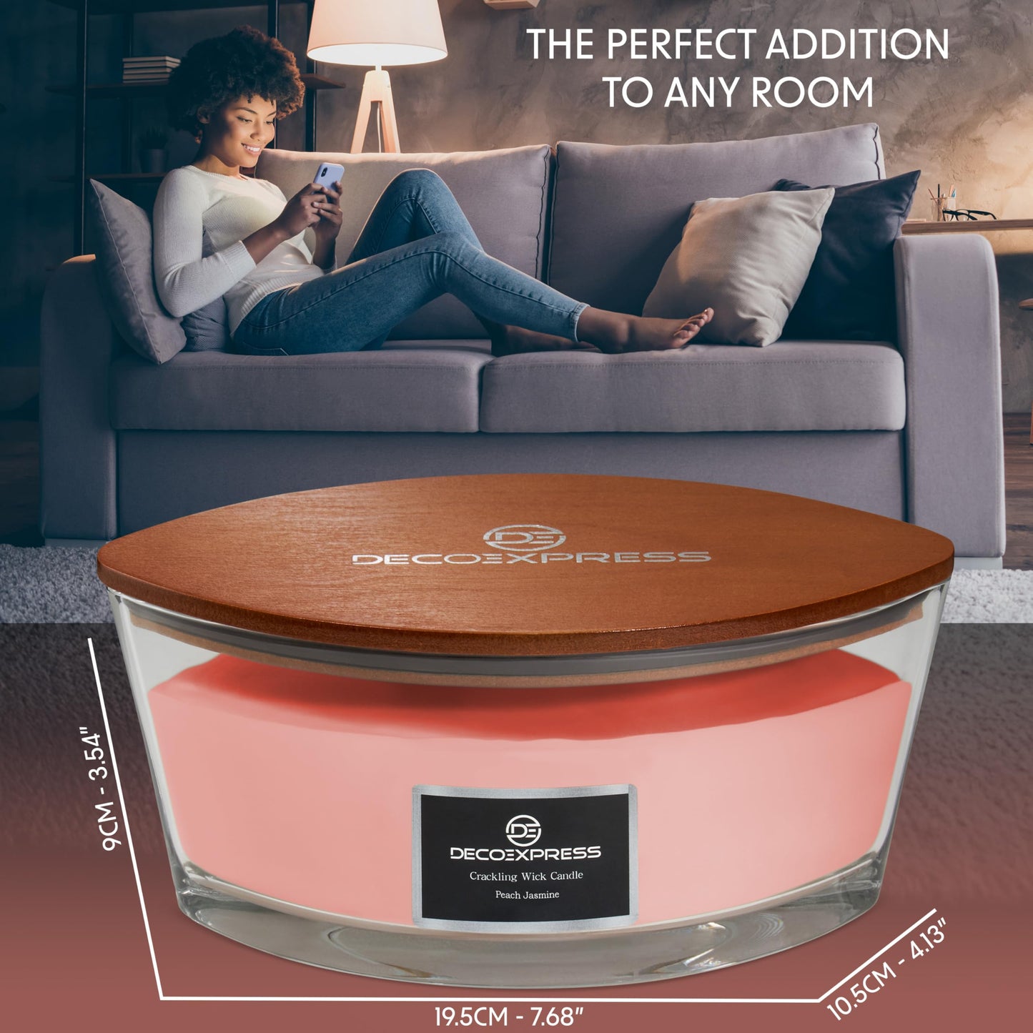 DECO EXPRESS Scented Candles, Crackle Double Wick Candles, Long 50 Hours Burn Time, Home Decor & Gift Ideas (Peach Jasmine)