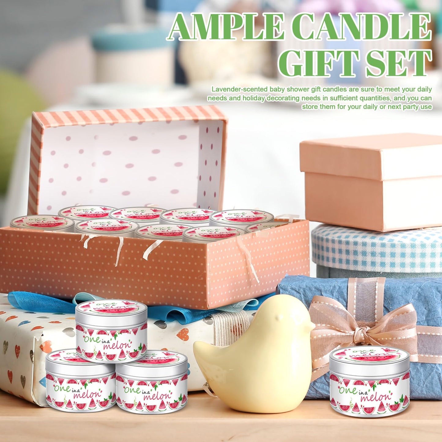 MTLEE 24 Pcs One in a Melon Baby Shower Party Favors Candles Lavender Scented Baby Shower Favors for Guests Rustic Tealights Candles Gender Reveal Return Gifts (1.2 oz, Red)
