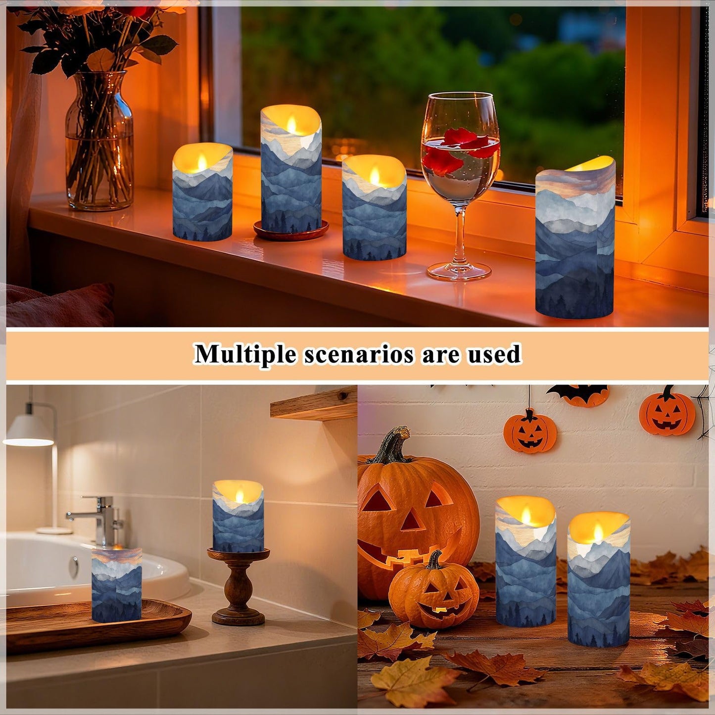 Blue Marble Flameless Candles with Remote, Set of 2 LED Battery Operated with Timer Fake Plastic Pillar Candles for Wedding Table Party Decor