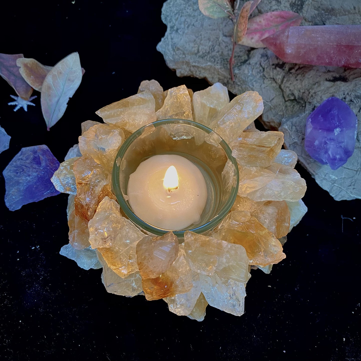 Set of 2 Natural Citrine Rough Stone Votive Candle Holder Tealight Quartz Crystal Healing Gemstone Tealight Holder Home Decor Reiki Stone