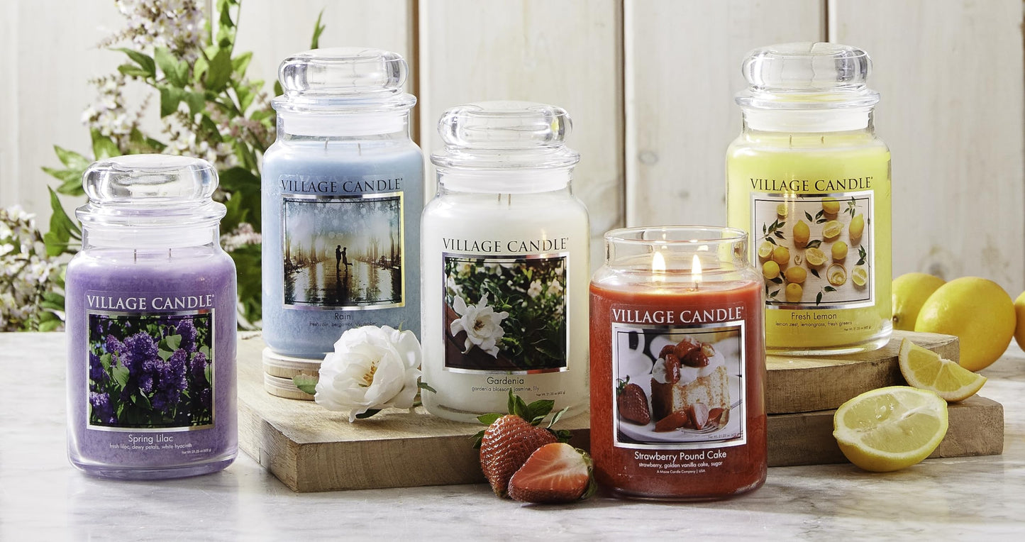 Village Candle Rain Large Glass Apothecary Jar Scented Candle, 21.25 oz, Blue