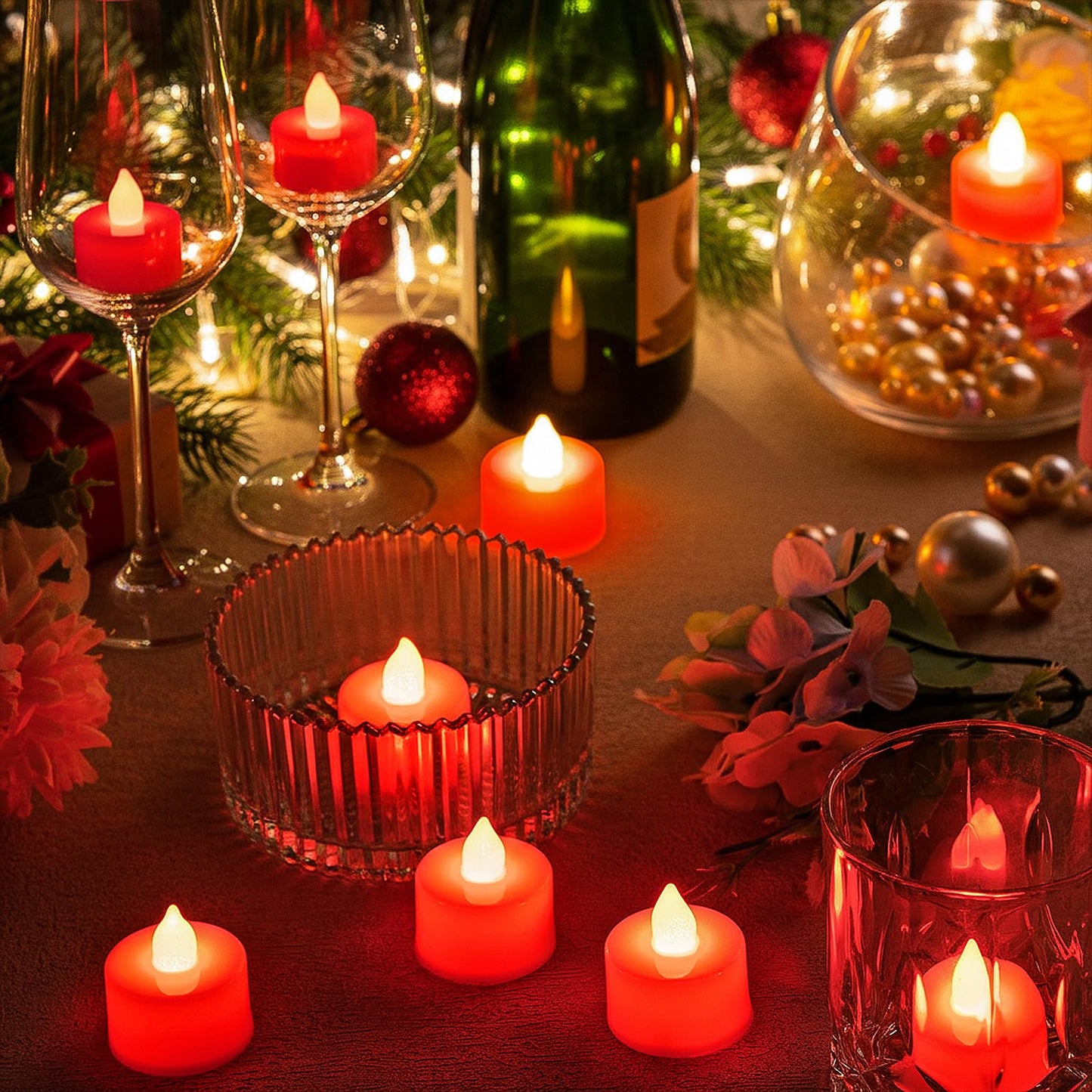 Coume 72 Pack Flameless Tea Light Candle Wedding Flameless Flickering LED Battery Operated Candle for Sweetest Day Anniversary Romantic Night Honeymoon Table Decor(Red)
