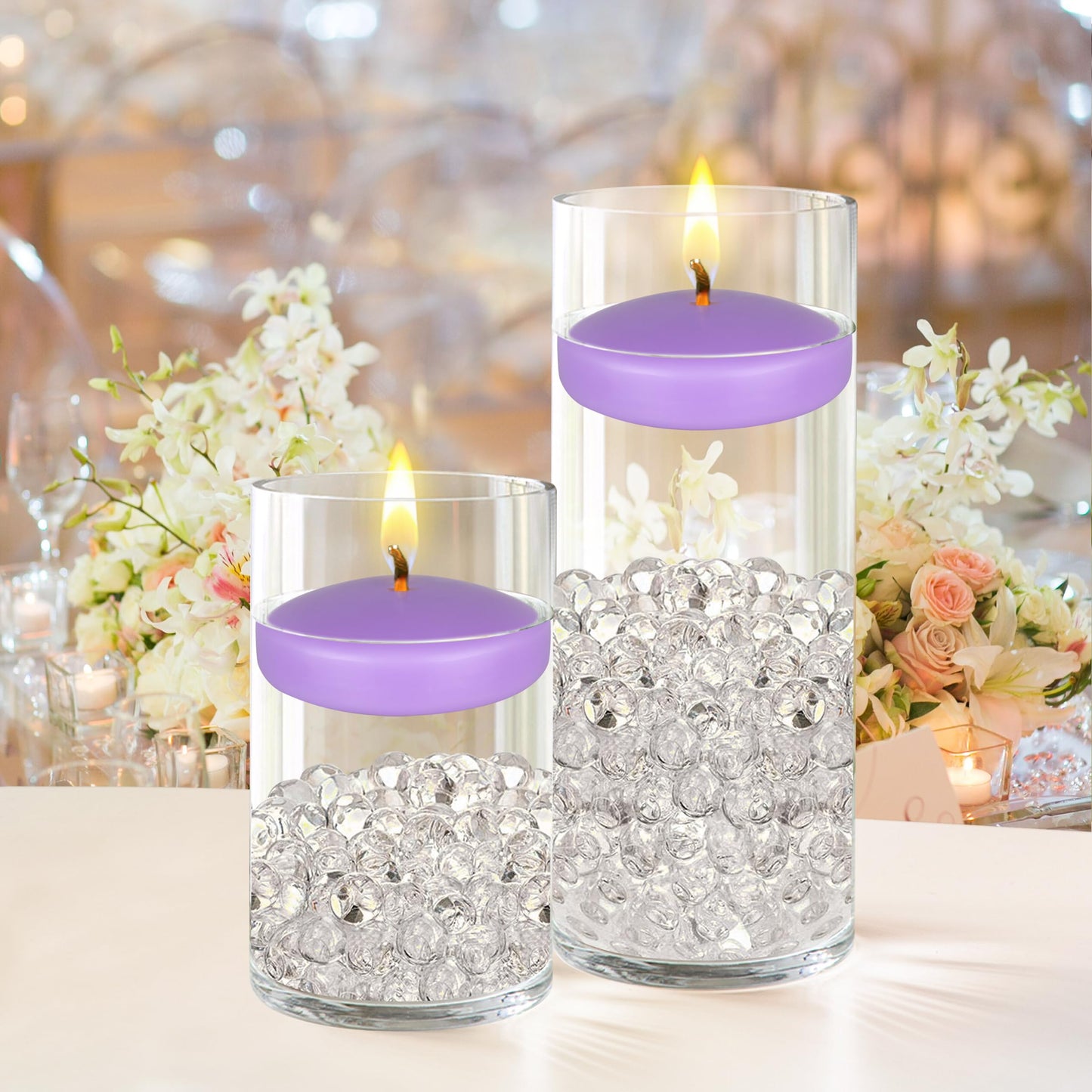 Mega Candles 12 pcs Unscented Lavender Floating Candles, Hand Poured Wax Candle 3 Inch Diameter, Home Décor, Wedding Receptions, Occasions, Festivities, Events, Meditations, Tranquility, Spa