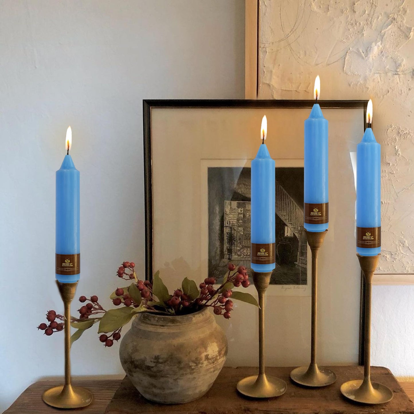 Taper Candle Odorless Candle Blue Candlesticks 7 INCH Short Candle Sticks Unscented Candles Smokeless Candles for Dinner Home Décor Weddings Festive Seasons Holiday