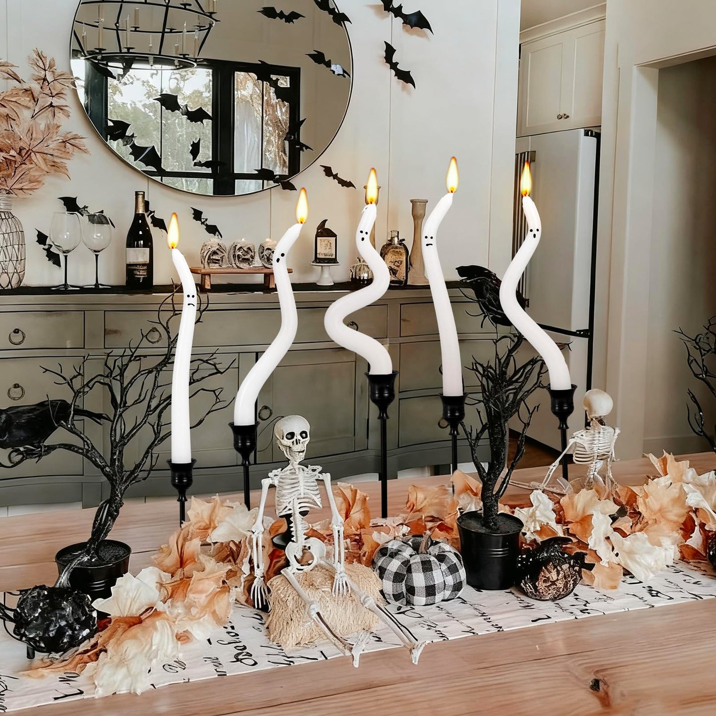 FYSUIMU 5 Pcs Halloween Ghost Taper Candles Funny Ghost Expression Twisted Wax Candles Decoration for Home Indoor Trick or Treat Party Table Supplies