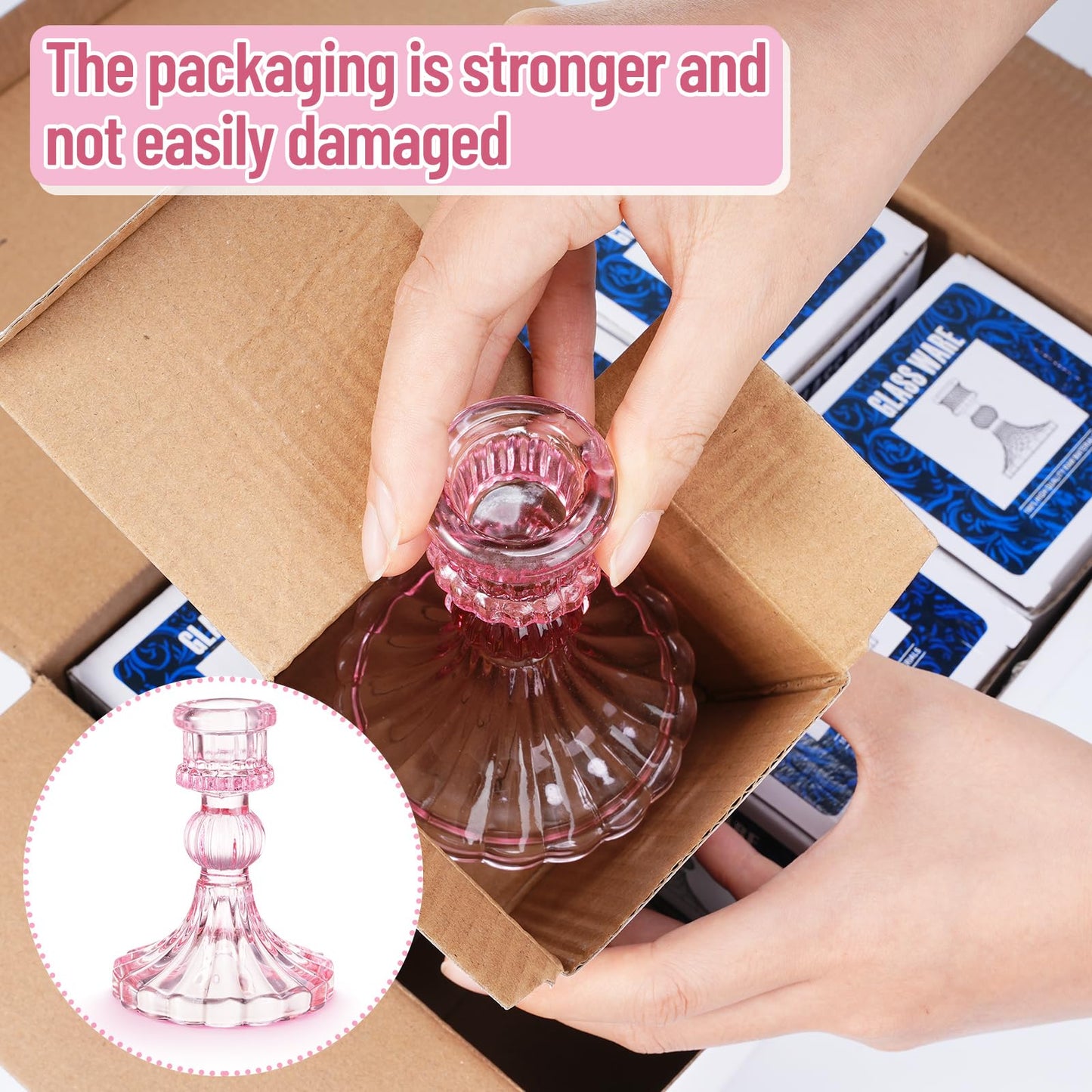 Maxcheck Set of 6 Candlestick Holders Taper Glass Candle Holder Decorative Candle Stand for Wedding Party Table Centerpiece Anniversary Festival Home Decor(Pink)